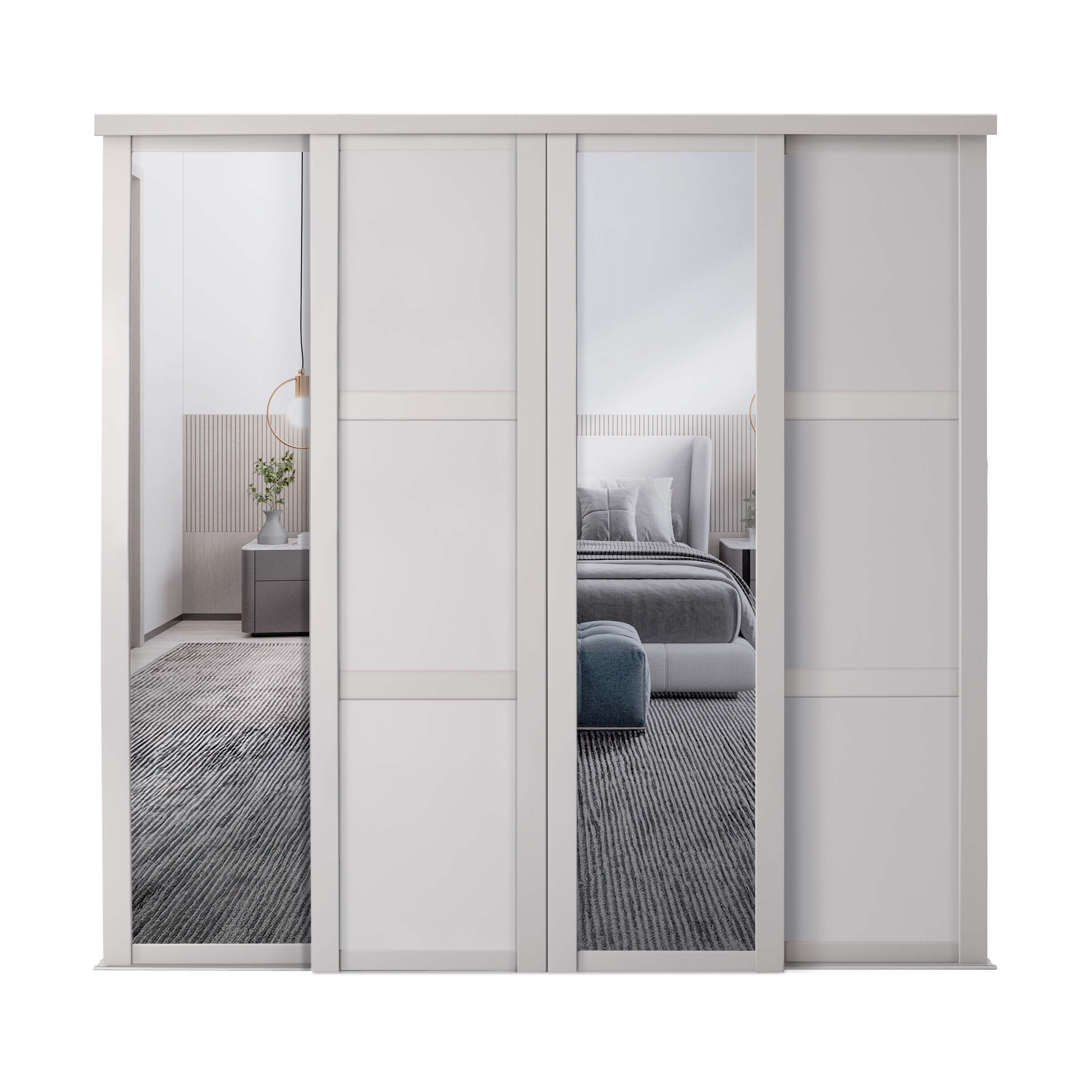 Spacepro Shaker 4 Door sliding wardrobe Kit Mirror Cashmere frame (w)2290mm