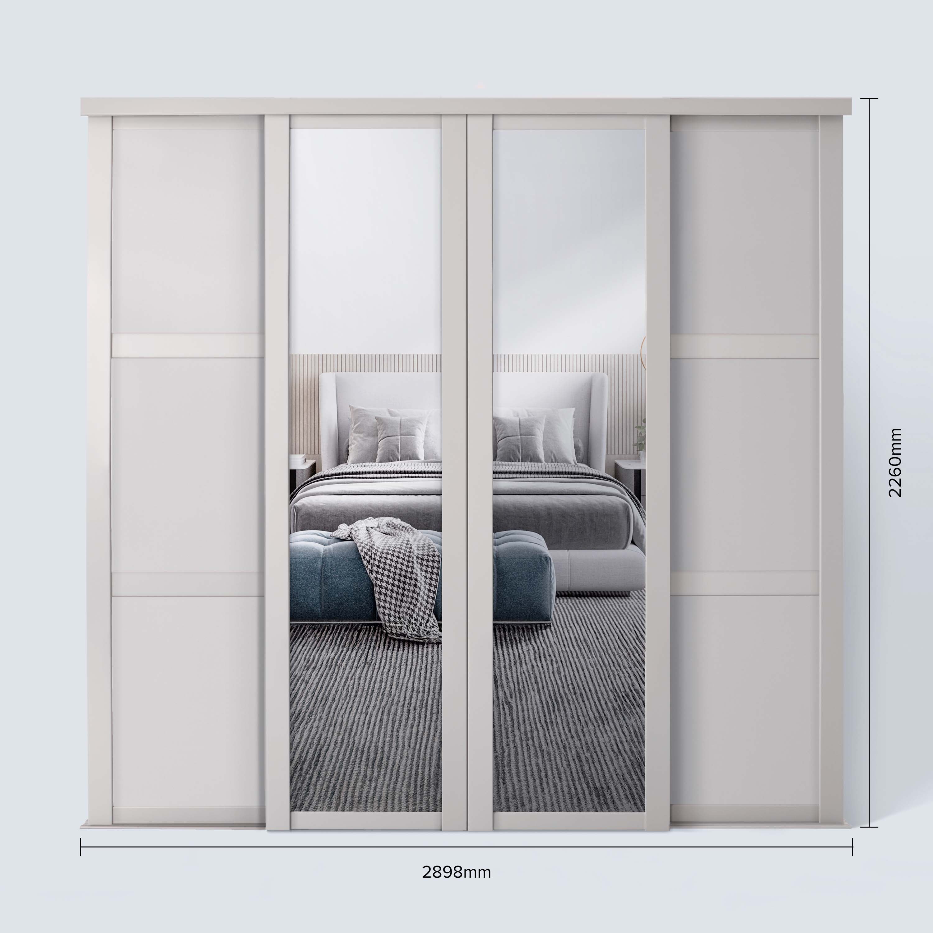 Spacepro Shaker 4 Door sliding wardrobe Kit Mirror Cashmere frame (w)2898mm