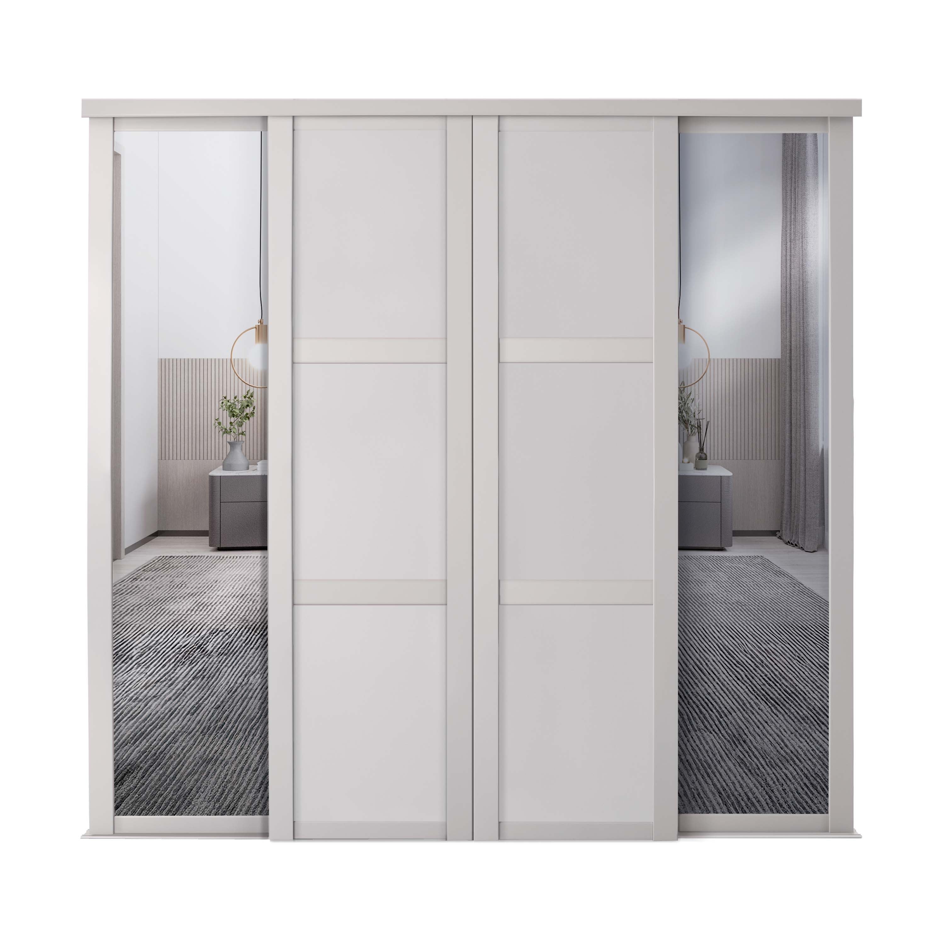 Spacepro Shaker Cashmere Wood & Mirror 4 Door Sliding Wardrobe Door Kit w3506mm