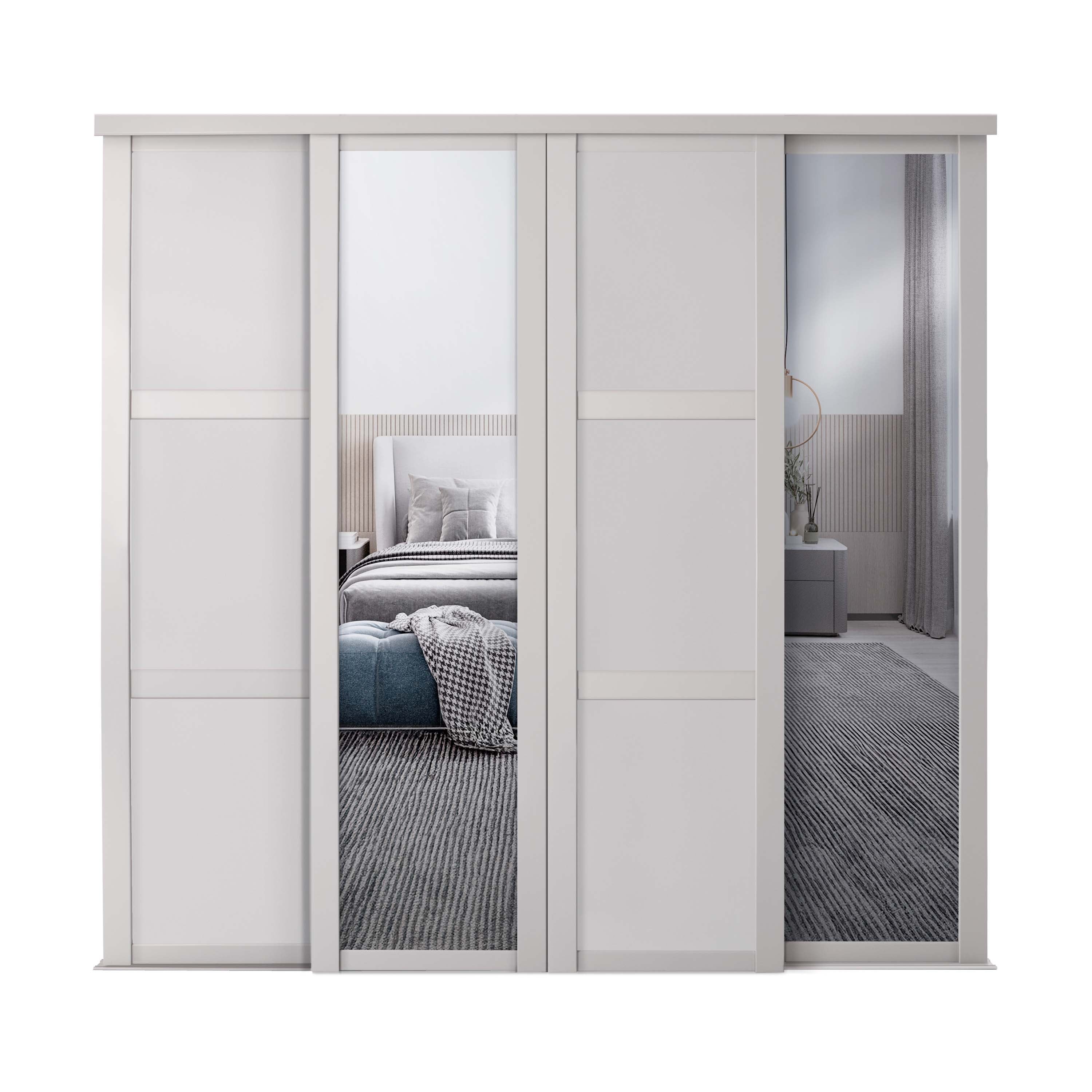 Spacepro Shaker Cashmere Wood & Mirror 4 Door Sliding Wardrobe Door Kit w3506mm