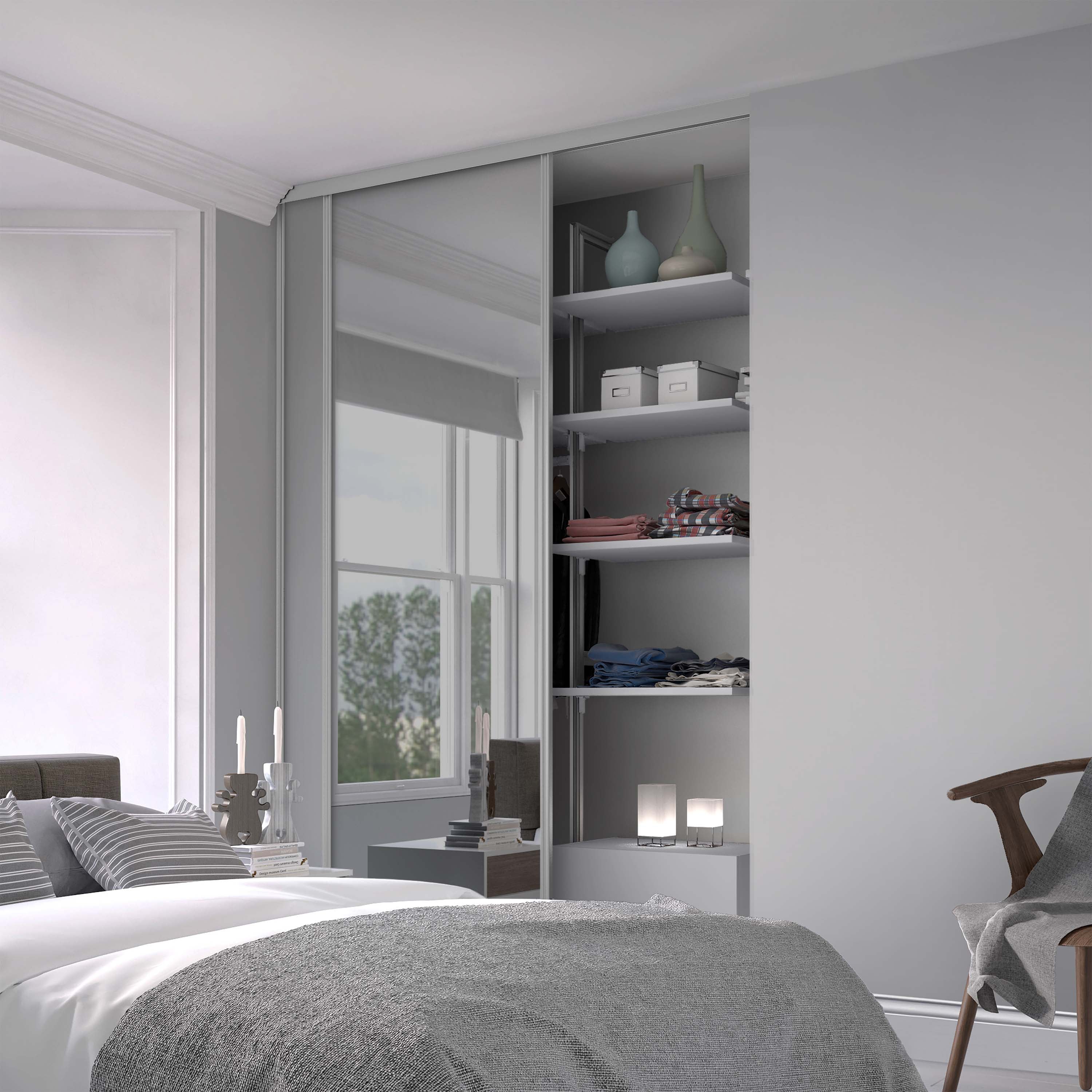 Spacepro Classic 2 Door sliding wardrobe Kit Dove Grey frame 1 x Panel 1 x Mirror (w)1185mm