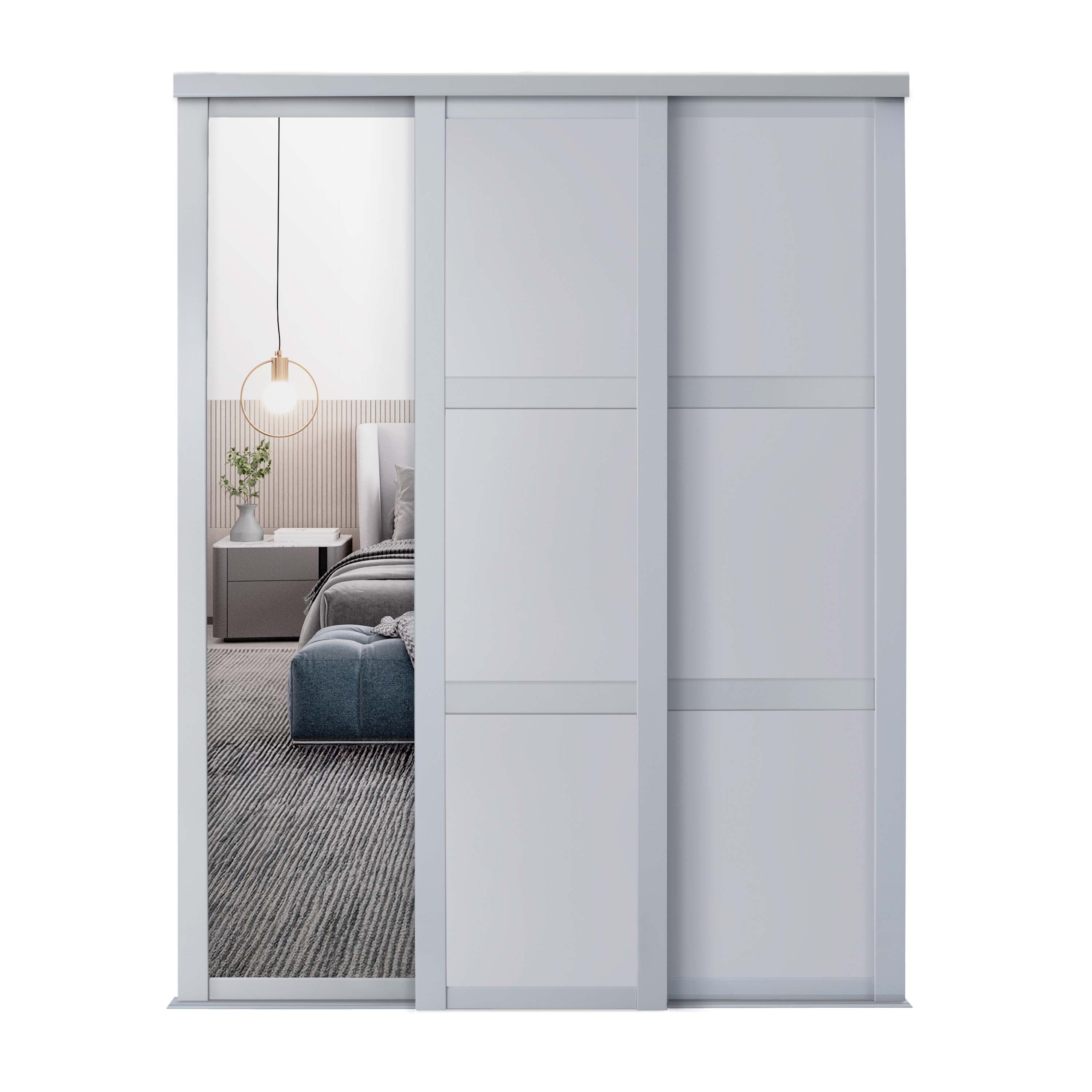 Spacepro Shaker 3 Door sliding wardrobe Kit Dove Grey frame 2 x Panel 1 x Mirror (w)2136mm