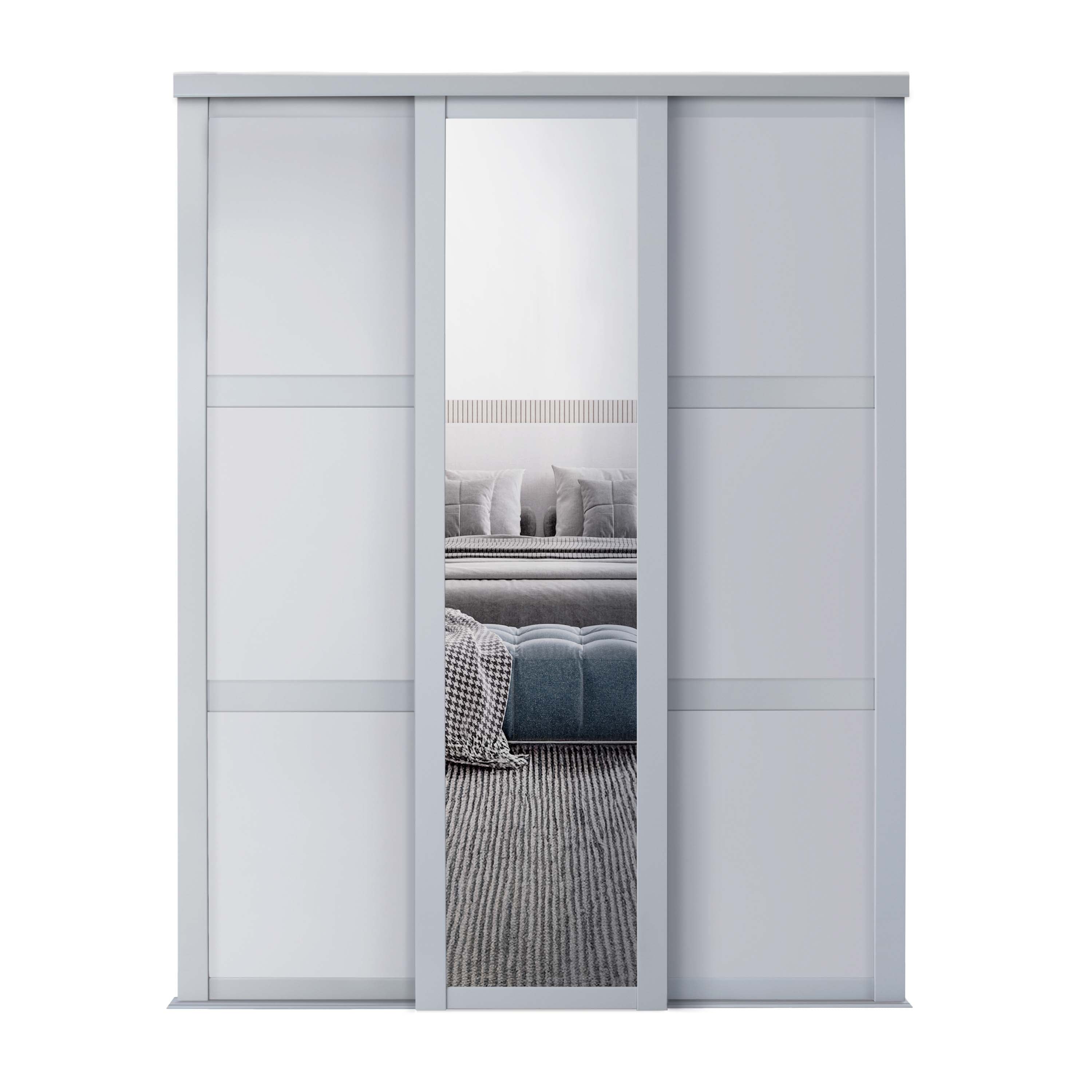 Spacepro Shaker 3 Door sliding wardrobe Kit Dove Grey frame 2 x Panel 1 x Mirror (w)2592mm