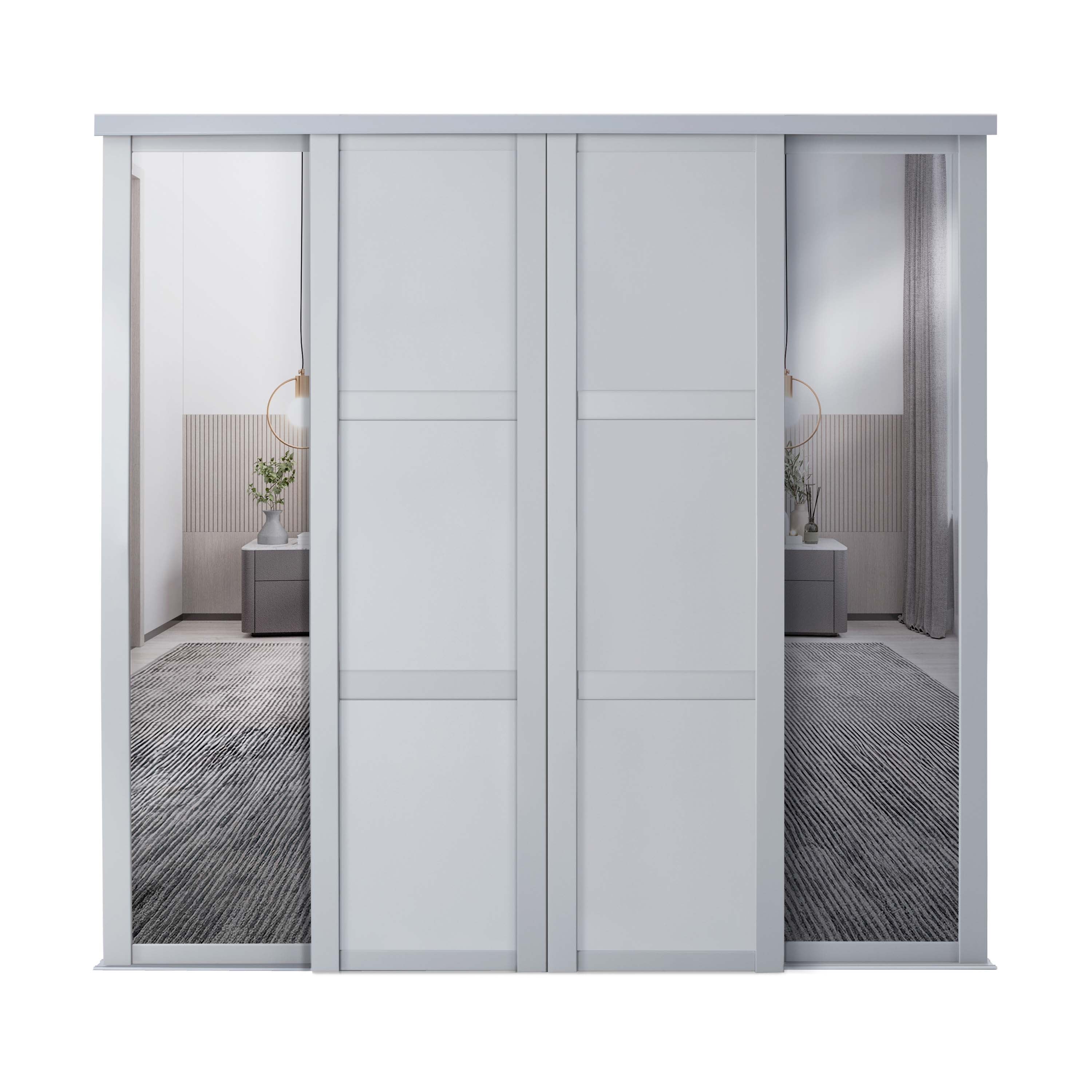 Spacepro Shaker 4 Door sliding wardrobe Kit Dove Grey frame 2 x Panel 2 x Mirror (w)2290mm