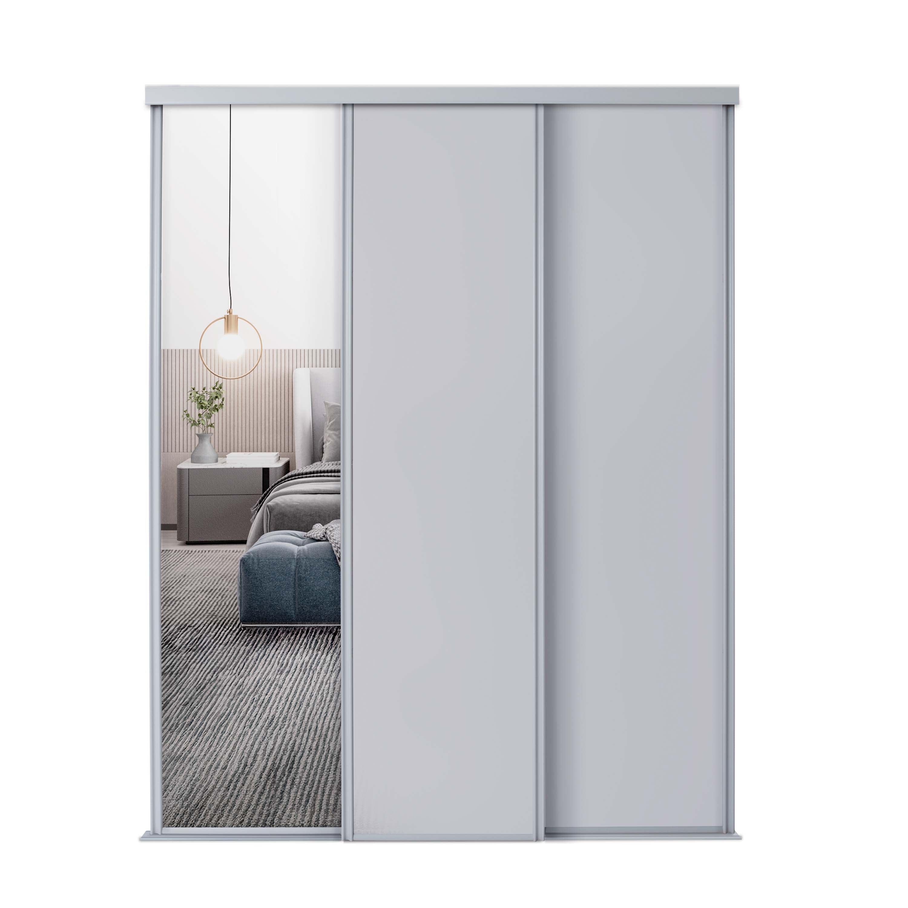 Spacepro Classic 3 Door sliding wardrobe Kit Dove Grey frame 2 x Panel 1 x Mirror (w)1760mm