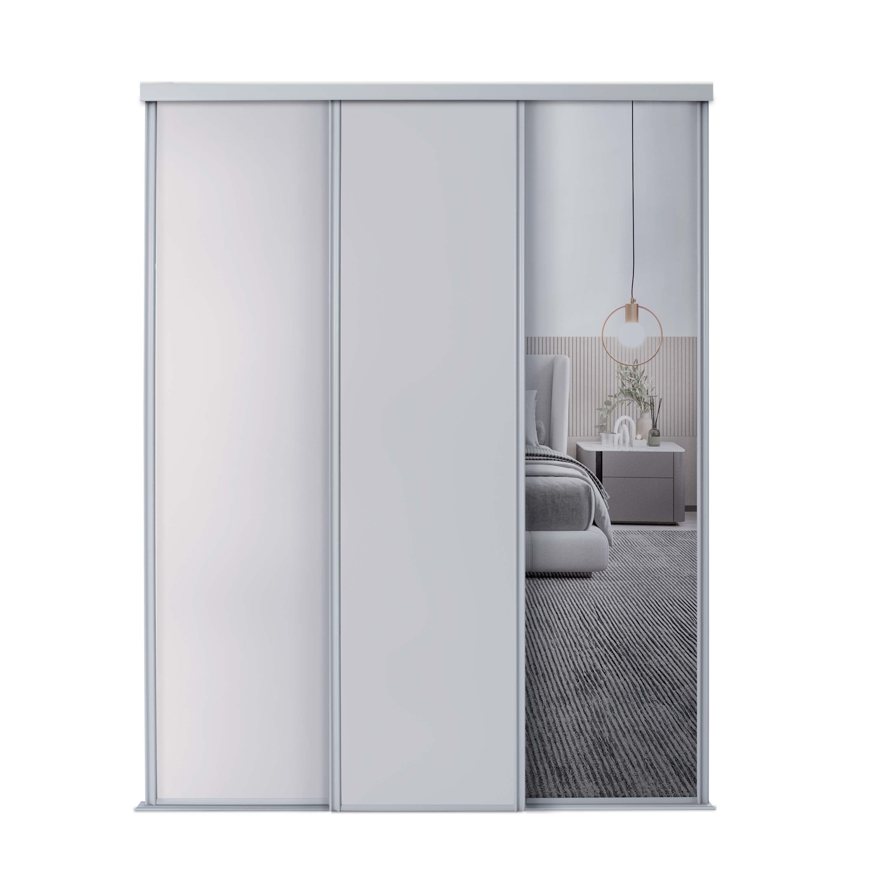 Spacepro Classic 3 Door sliding wardrobe Kit Dove Grey frame 2 x Panel 1 x Mirror (w)1760mm