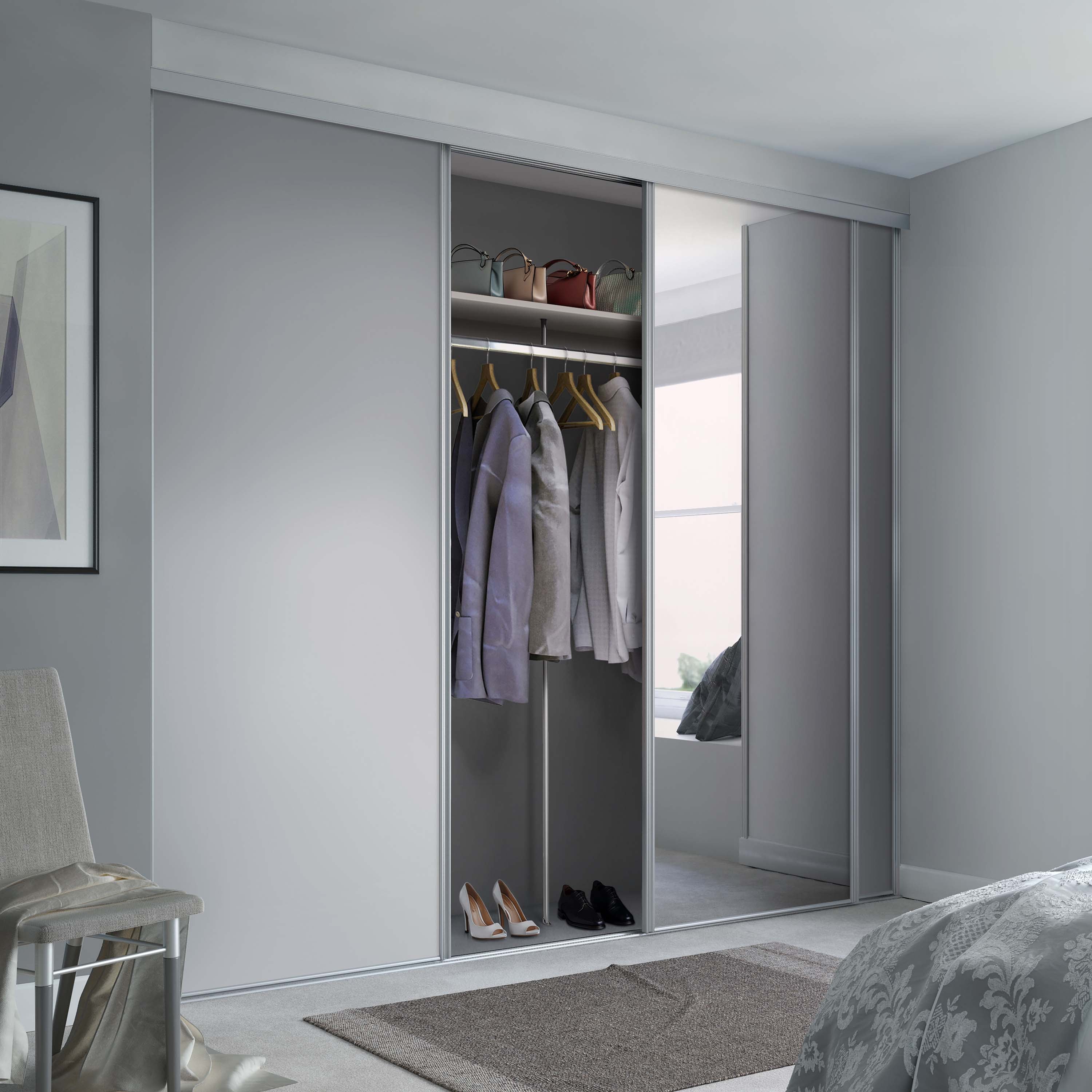 Spacepro Classic 3 Door sliding wardrobe Kit Dove Grey frame 2 x Panel 1 x Mirror (w)1760mm