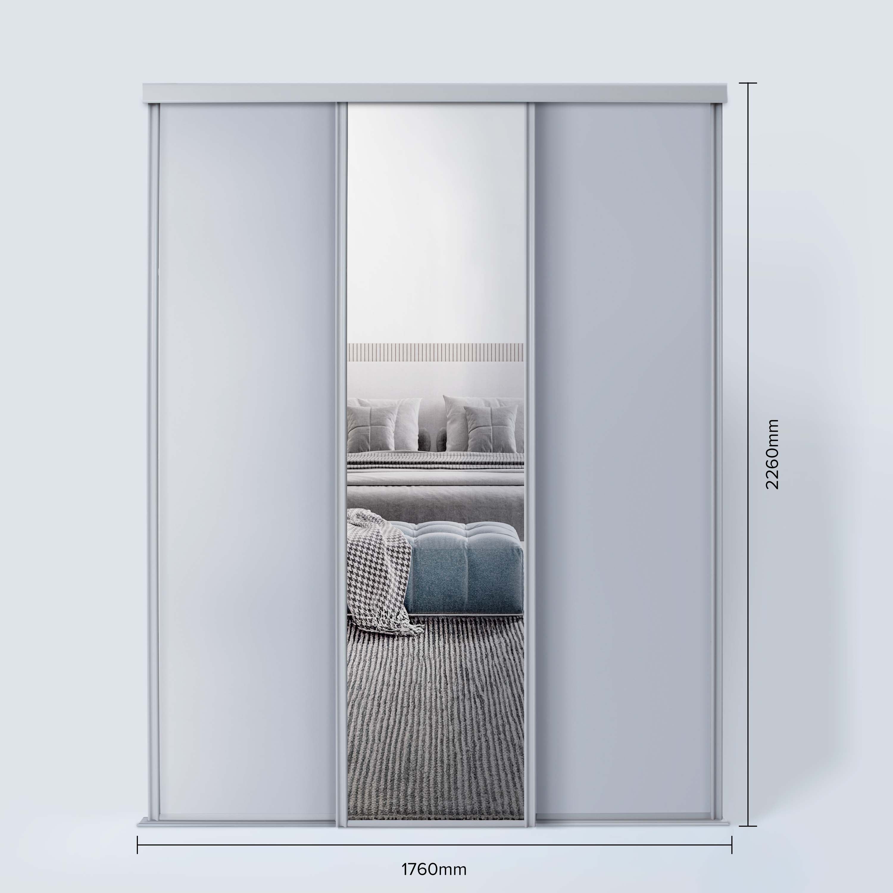 Spacepro Classic 3 Door sliding wardrobe Kit Dove Grey frame 2 x Panel 1 x Mirror (w)1760mm