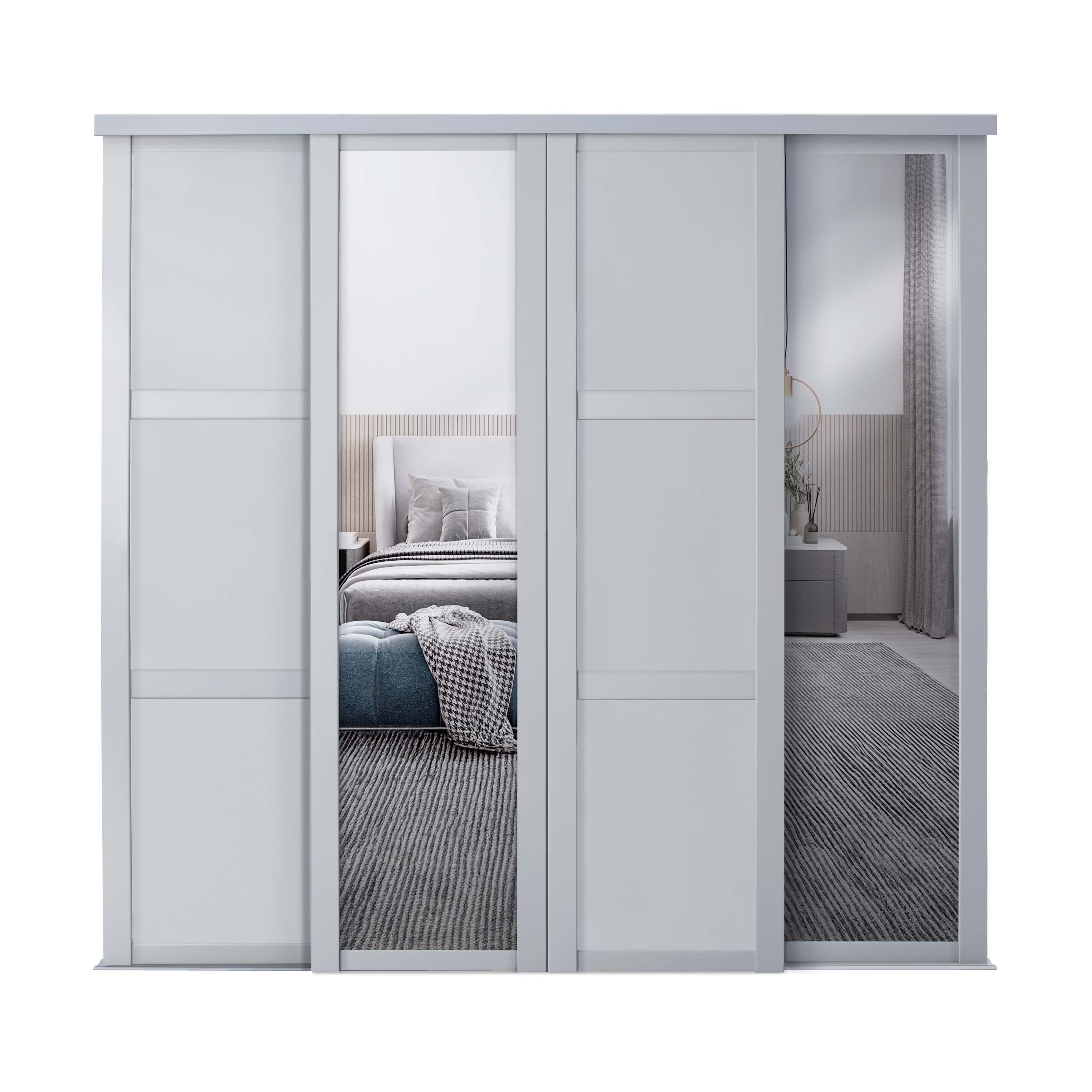 Spacepro Shaker 4 Door sliding wardrobe Kit Dove Grey frame 2 x Panel 2 x Mirror (w)2898mm