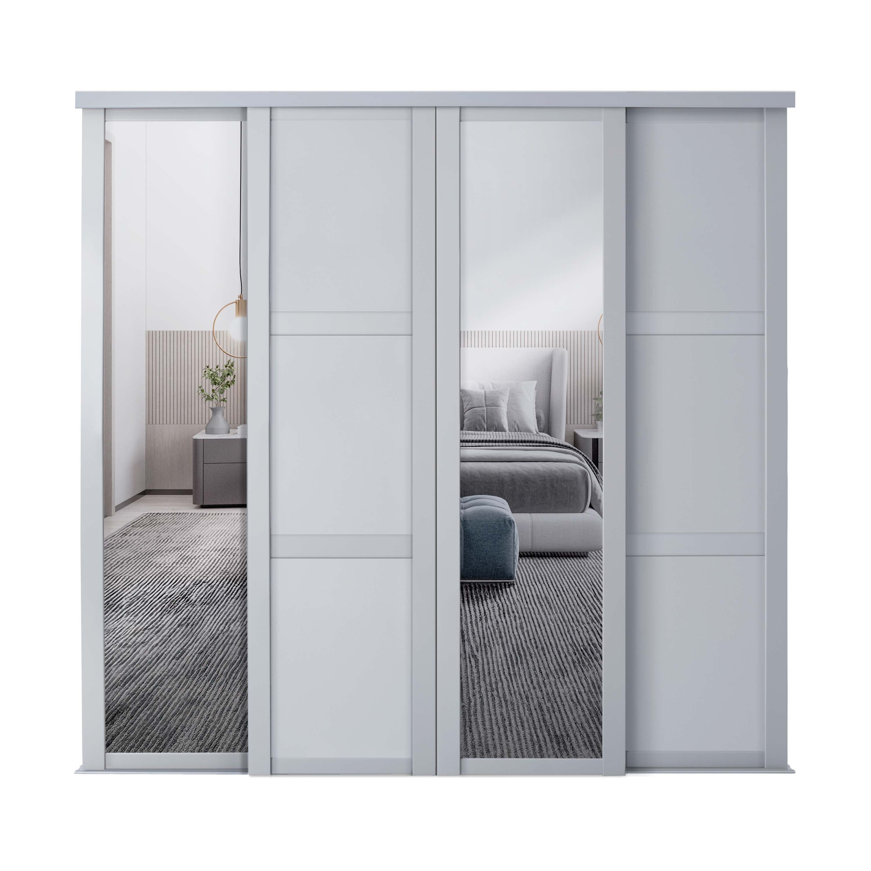 Spacepro Shaker 4 Door sliding wardrobe Kit Dove Grey frame 2 x Panel 2 x Mirror (w)2898mm