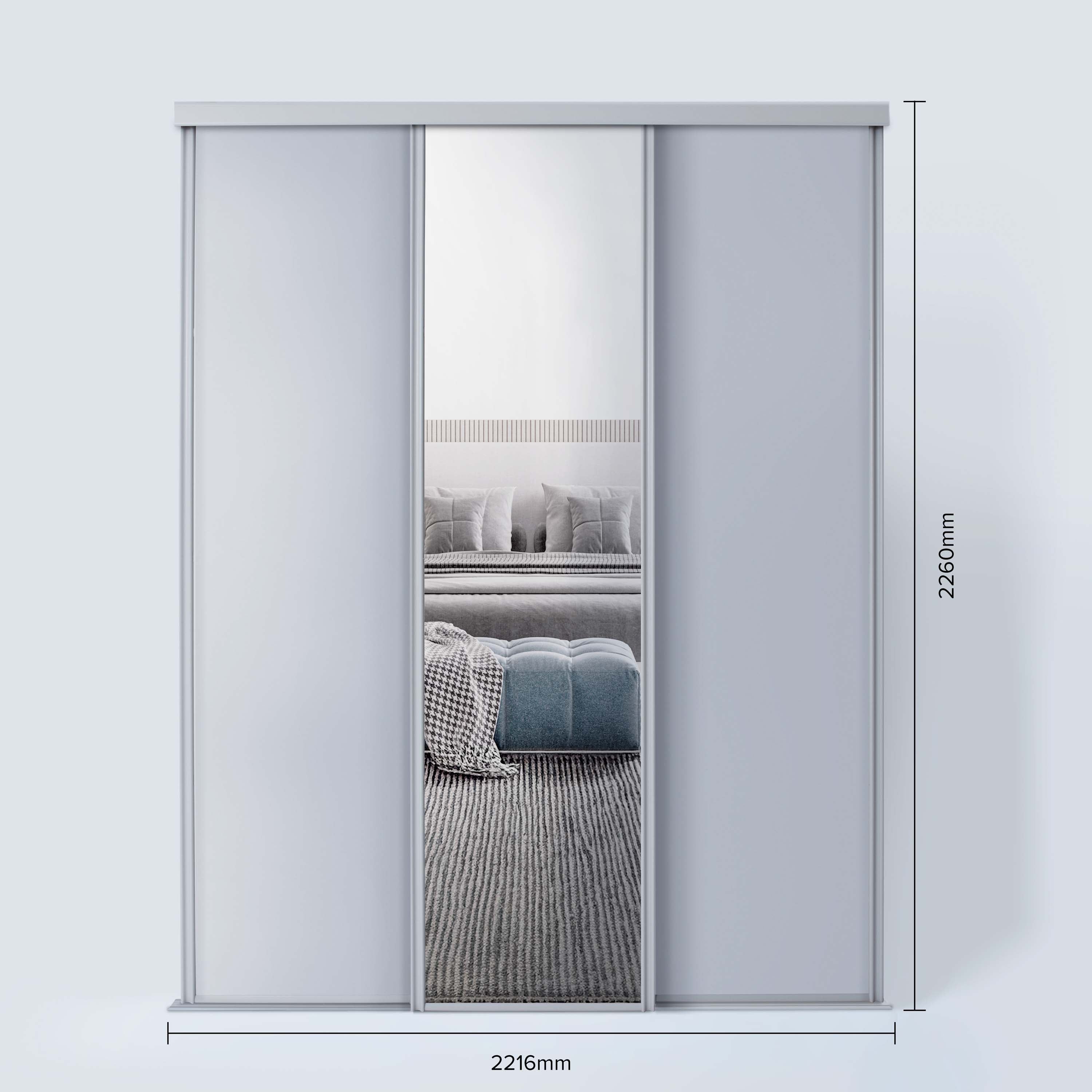 Spacepro Classic 3 Door sliding wardrobe Kit Dove Grey frame 2 x Panel 1 x Mirror (w)2216mm