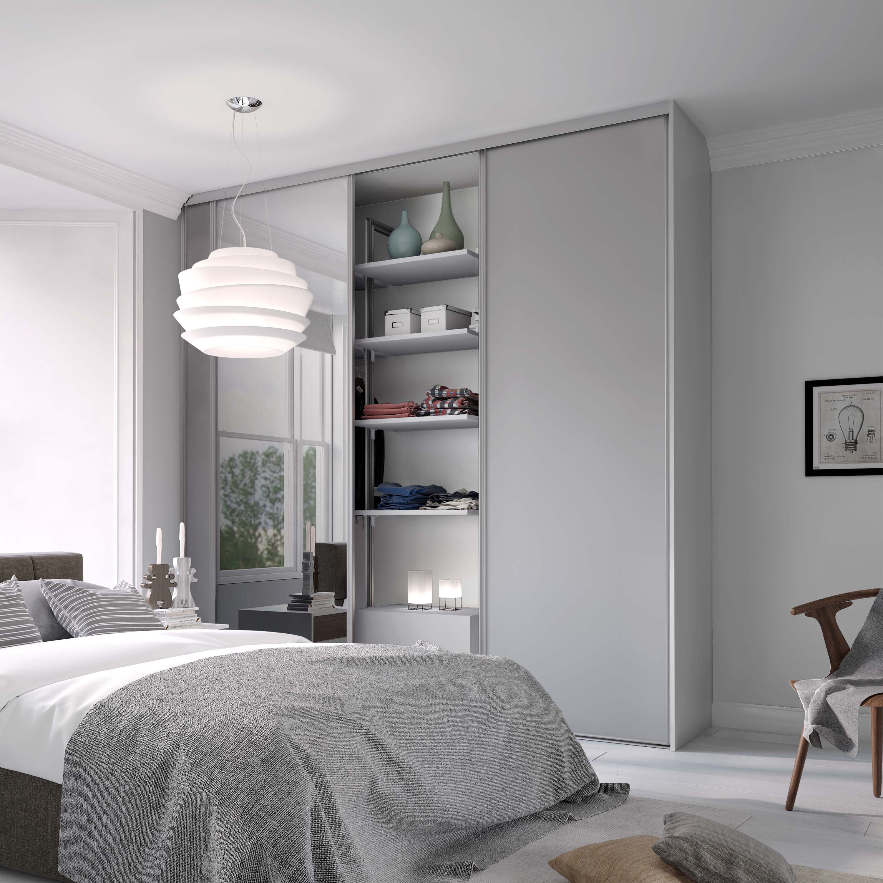 Spacepro Classic 3 Door sliding wardrobe Kit Dove Grey frame 2 x Panel 1 x Mirror (w)2672mm