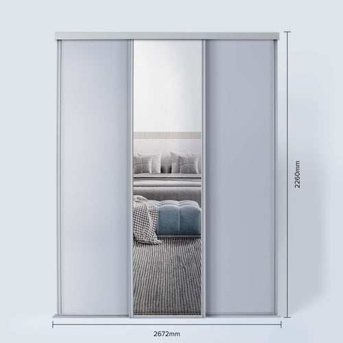 Spacepro Classic 3 Door sliding wardrobe Kit Dove Grey frame 2 x Panel 1 x Mirror (w)2672mm