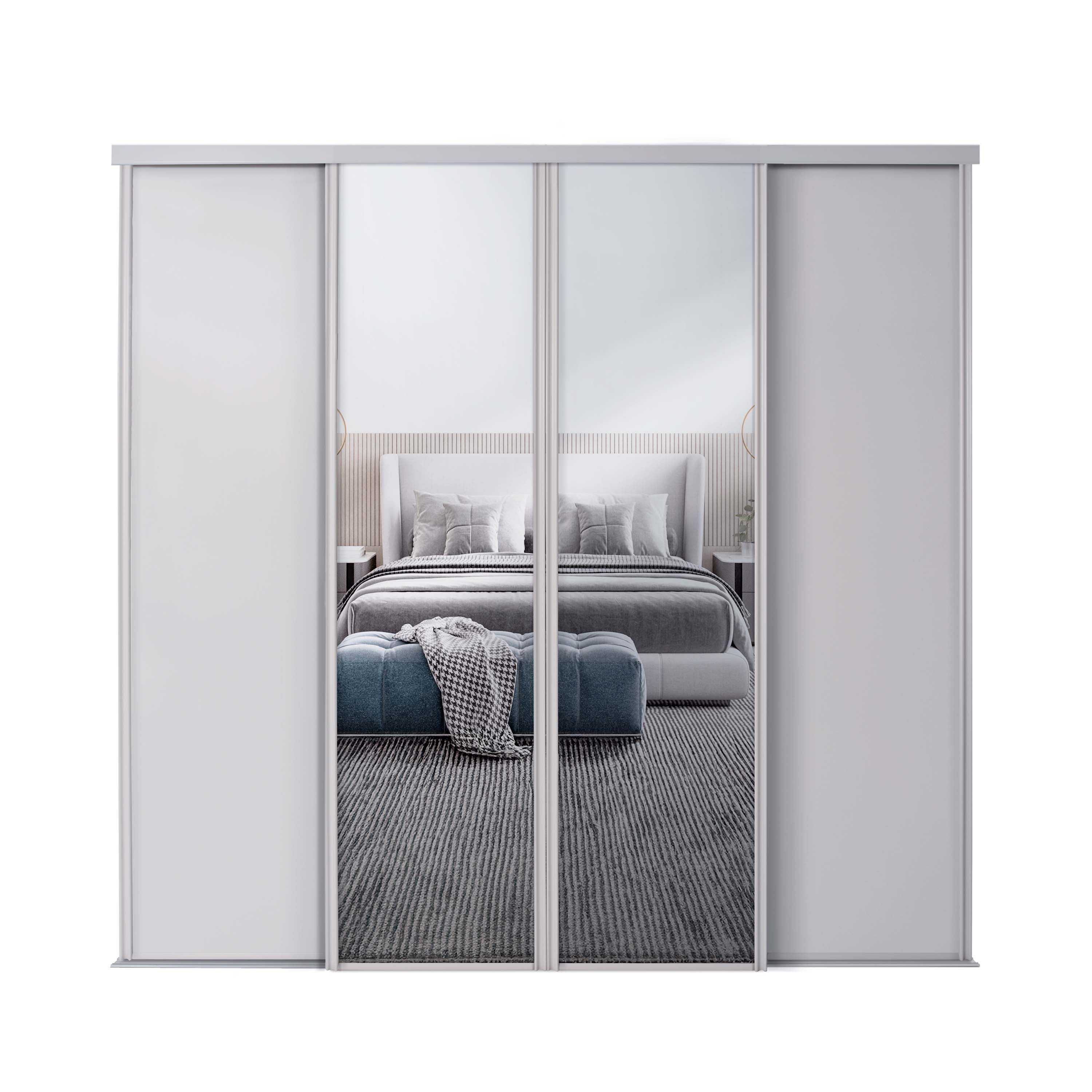 Spacepro Classic 4 Door sliding wardrobe Kit Cashmere frame 2 x Panel 2 x Mirror (w)3586mm