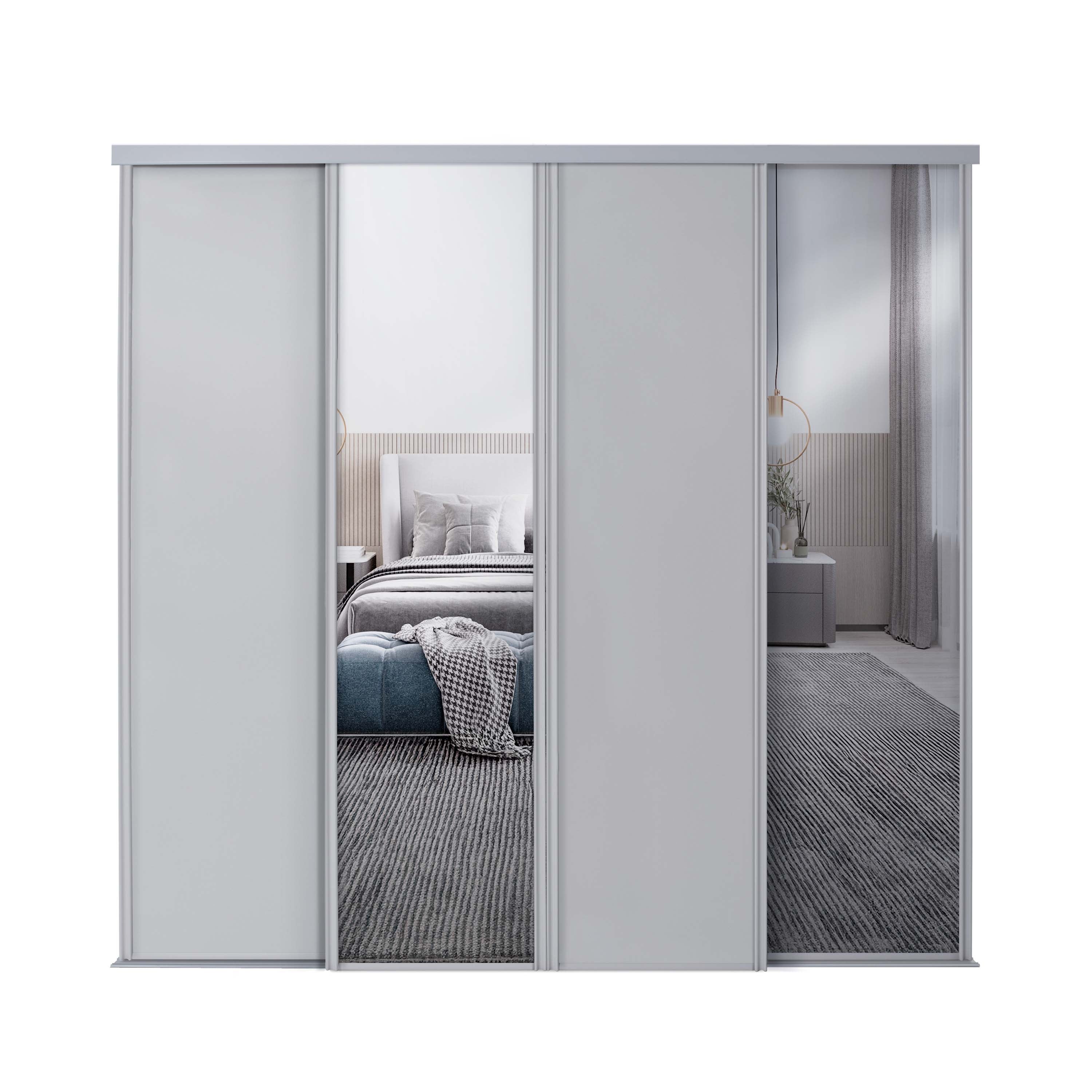 Spacepro Classic 4 Door sliding wardrobe Kit Dove Grey frame 2 x Panel 2 x Mirror (w)2978mm