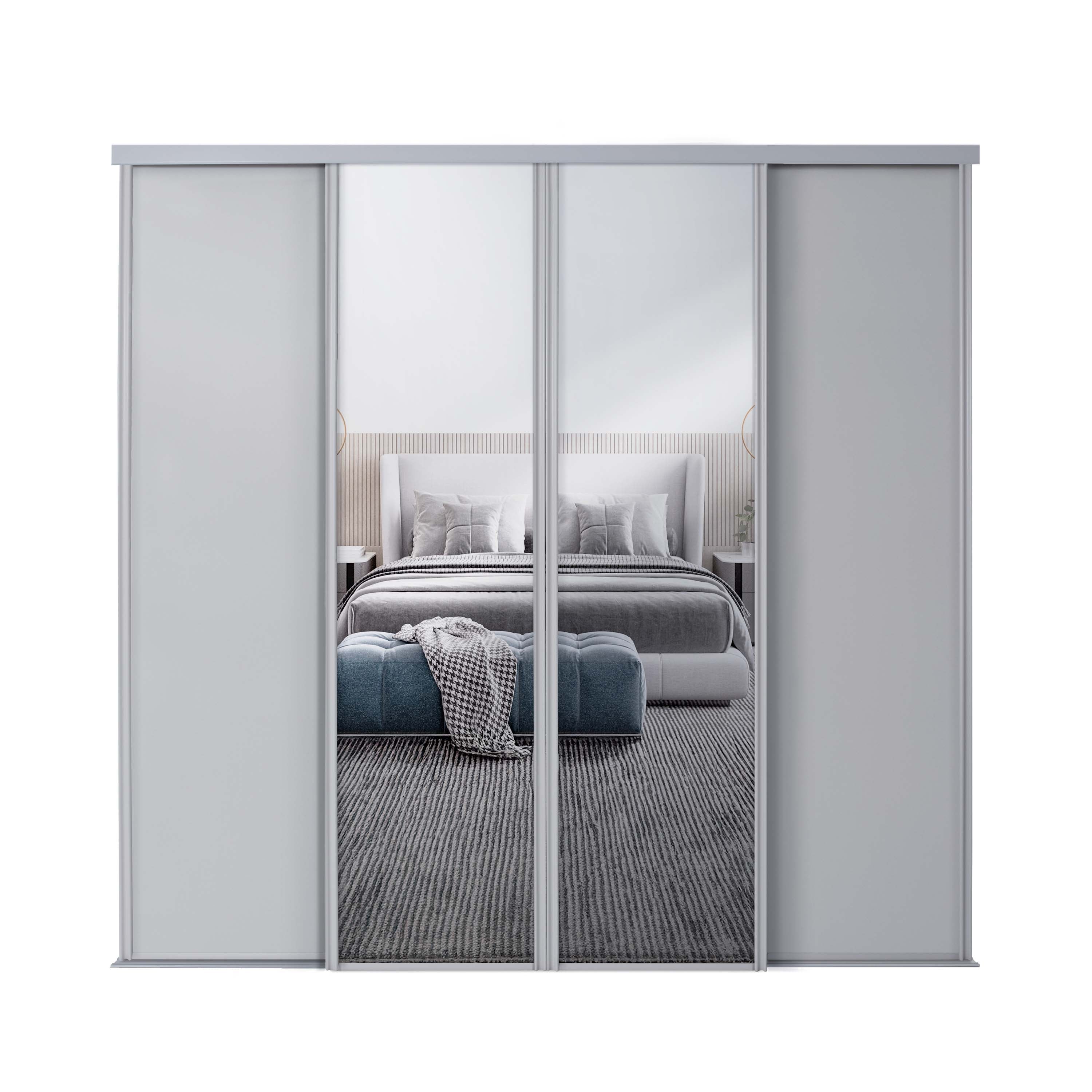 Spacepro Classic 4 Door sliding wardrobe Kit Dove Grey frame 2 x Panel 2 x Mirror (w)3586mm
