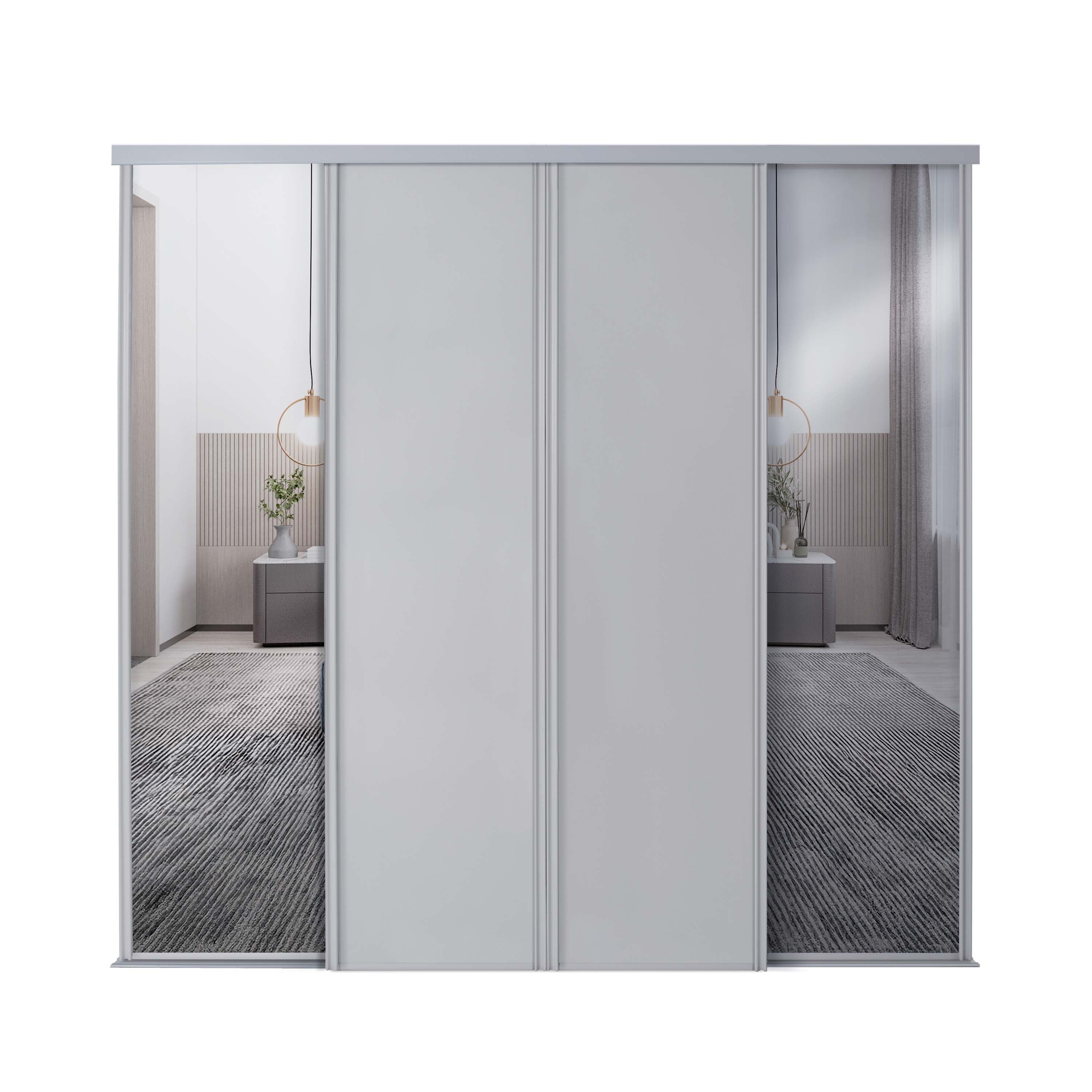 Spacepro Classic 4 Door sliding wardrobe Kit Dove Grey frame 2 x Panel 2 x Mirror (w)3586mm