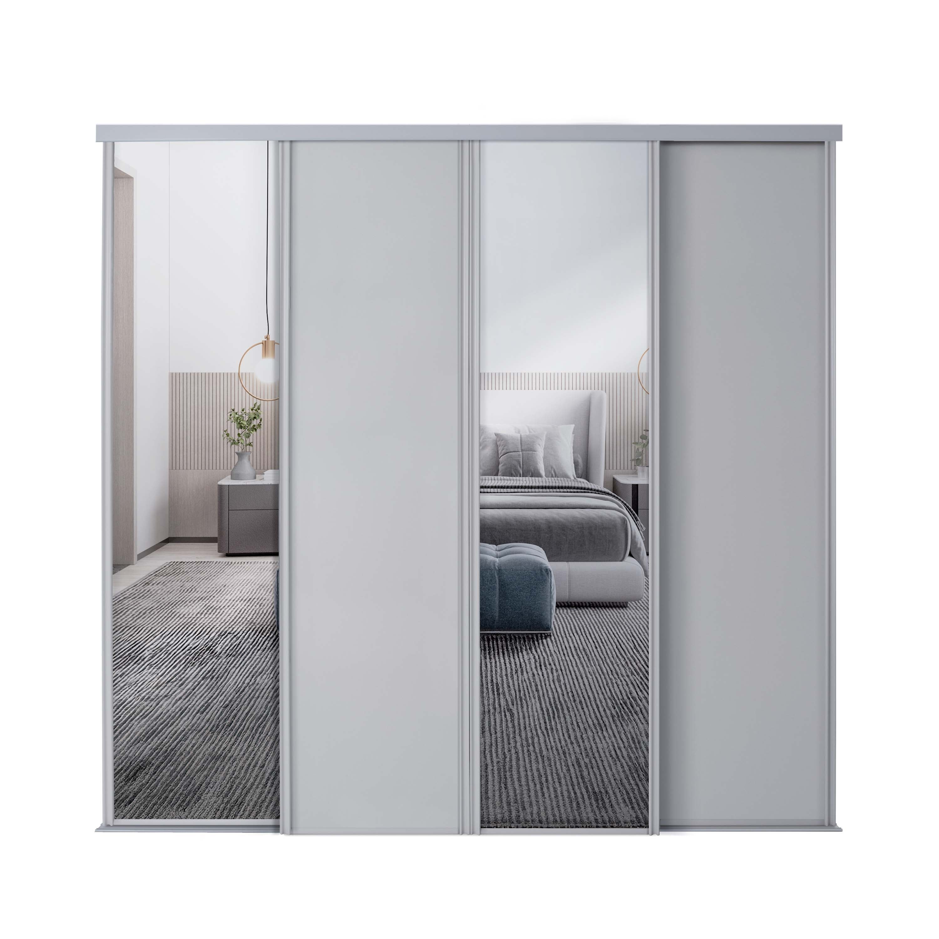 Spacepro Classic 4 Door sliding wardrobe Kit Dove Grey frame 2 x Panel 2 x Mirror (w)3586mm