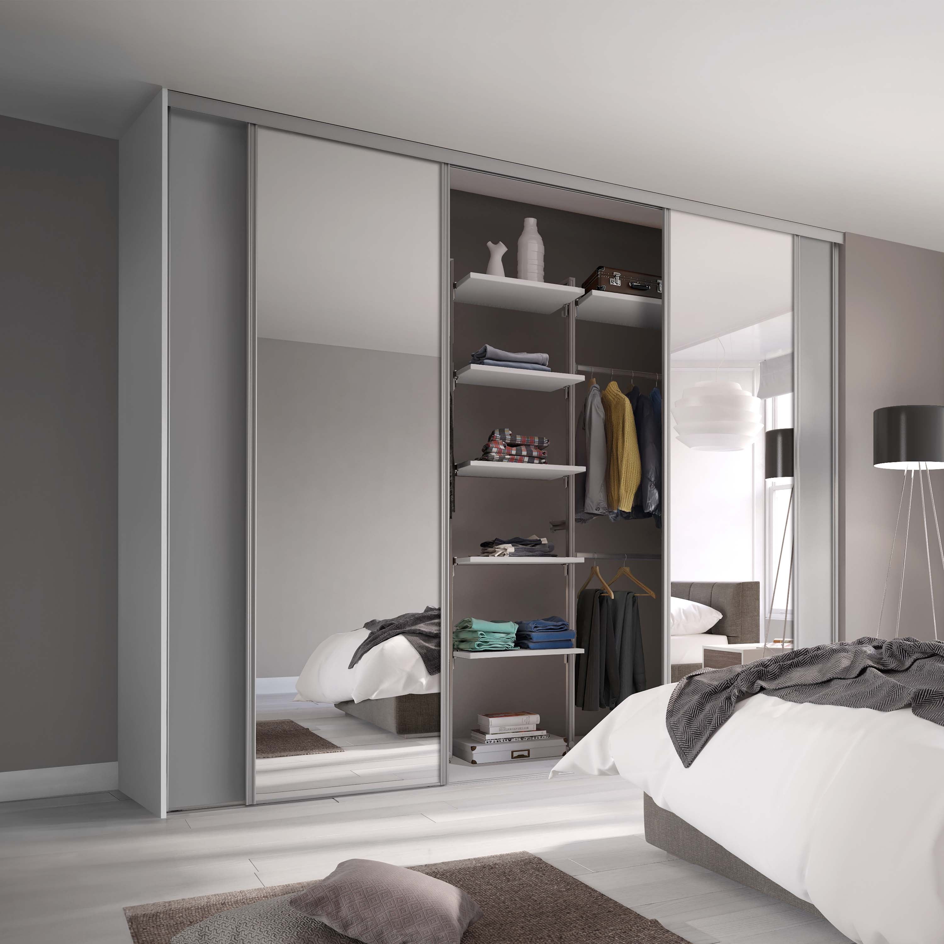 Spacepro Classic 4 Door sliding wardrobe Kit Dove Grey frame 2 x Panel 2 x Mirror (w)3586mm