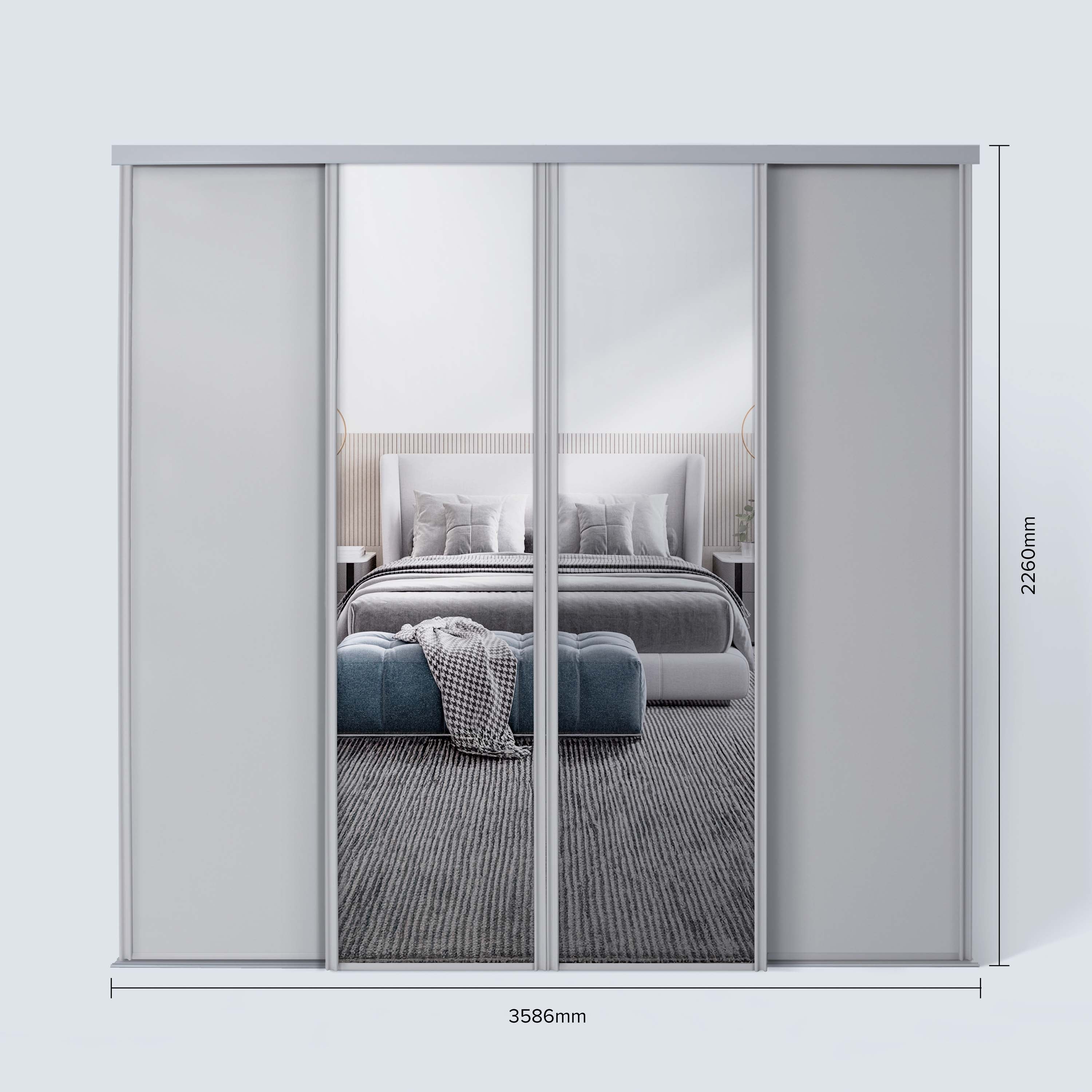 Spacepro Classic 4 Door sliding wardrobe Kit Dove Grey frame 2 x Panel 2 x Mirror (w)3586mm