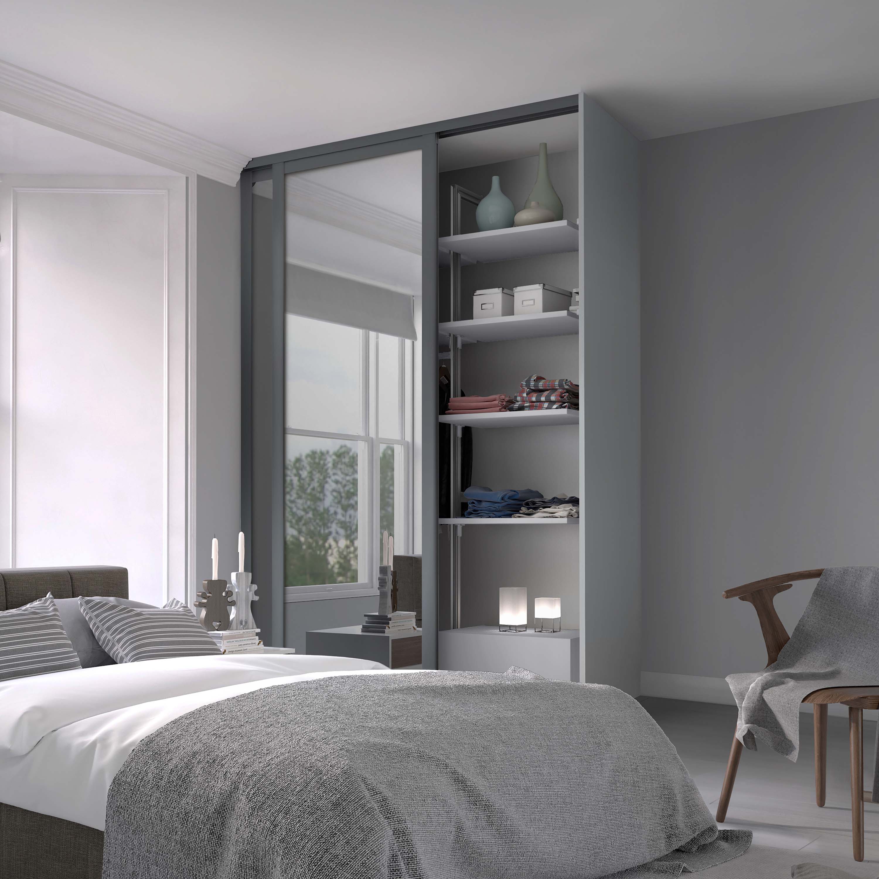 Spacepro Shaker 2 Door sliding wardrobe Kit Mirror Graphite frame (w)1753mm