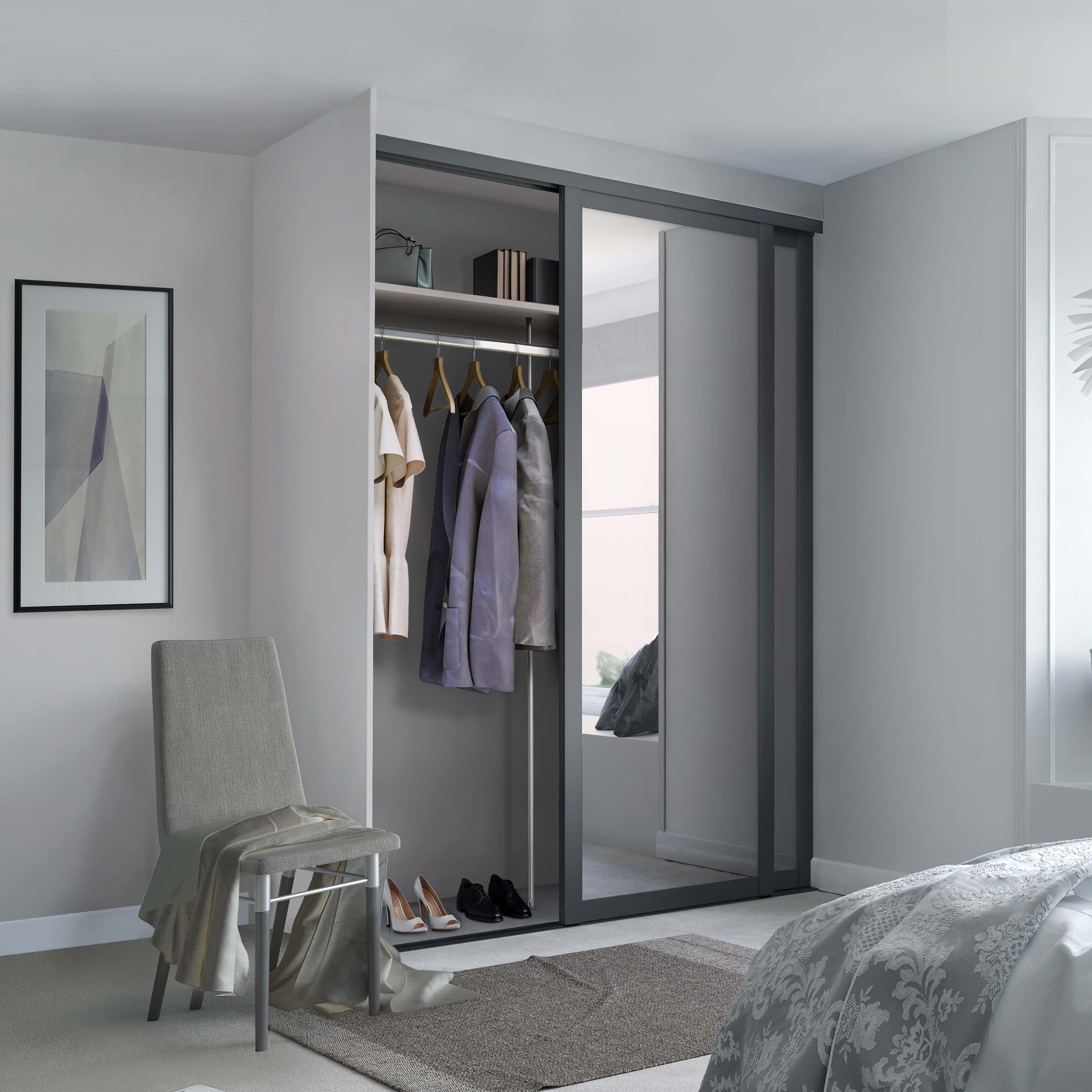 Spacepro Shaker 2 Door sliding wardrobe Kit Mirror Graphite frame (w)1753mm