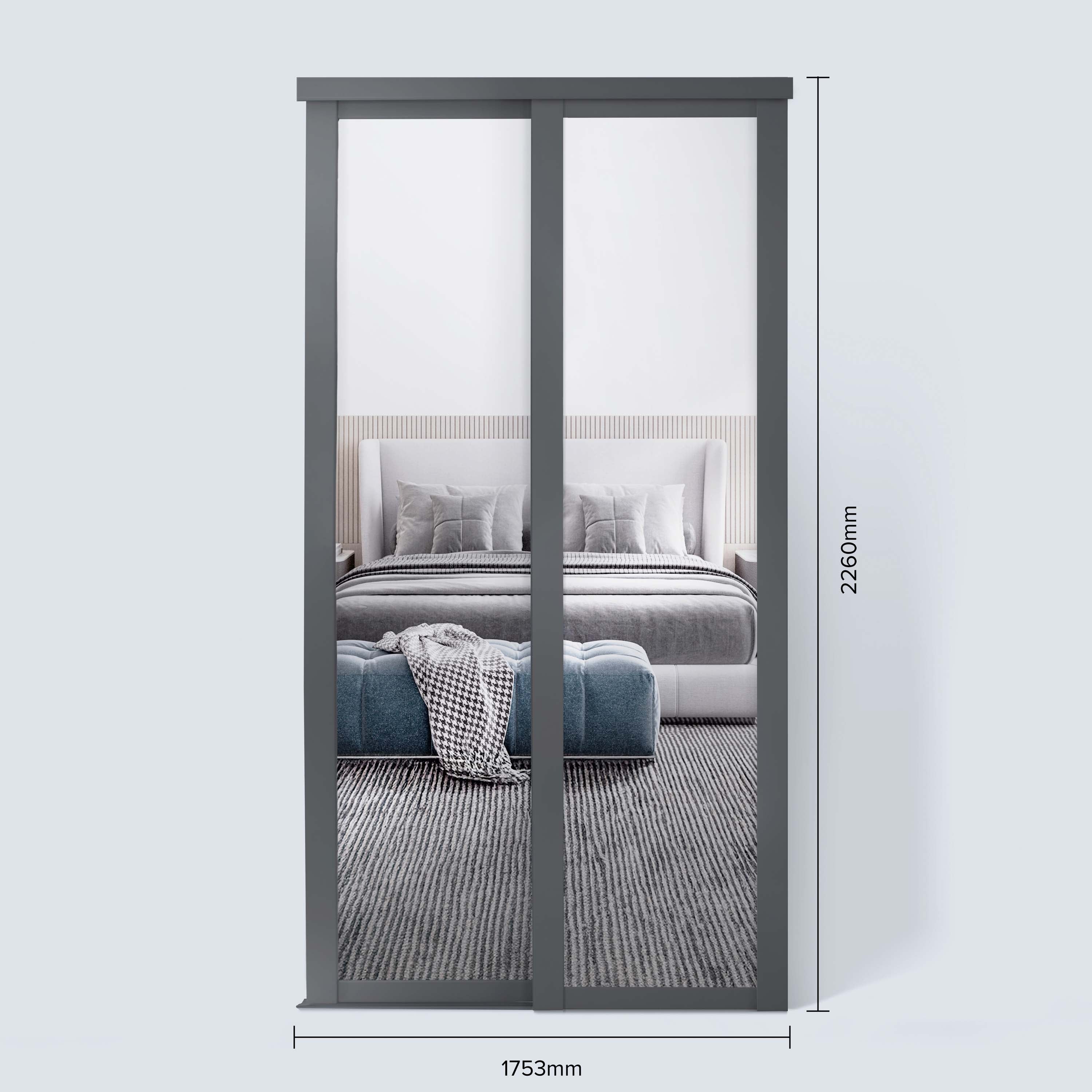 Spacepro Shaker 2 Door sliding wardrobe Kit Mirror Graphite frame (w)1753mm