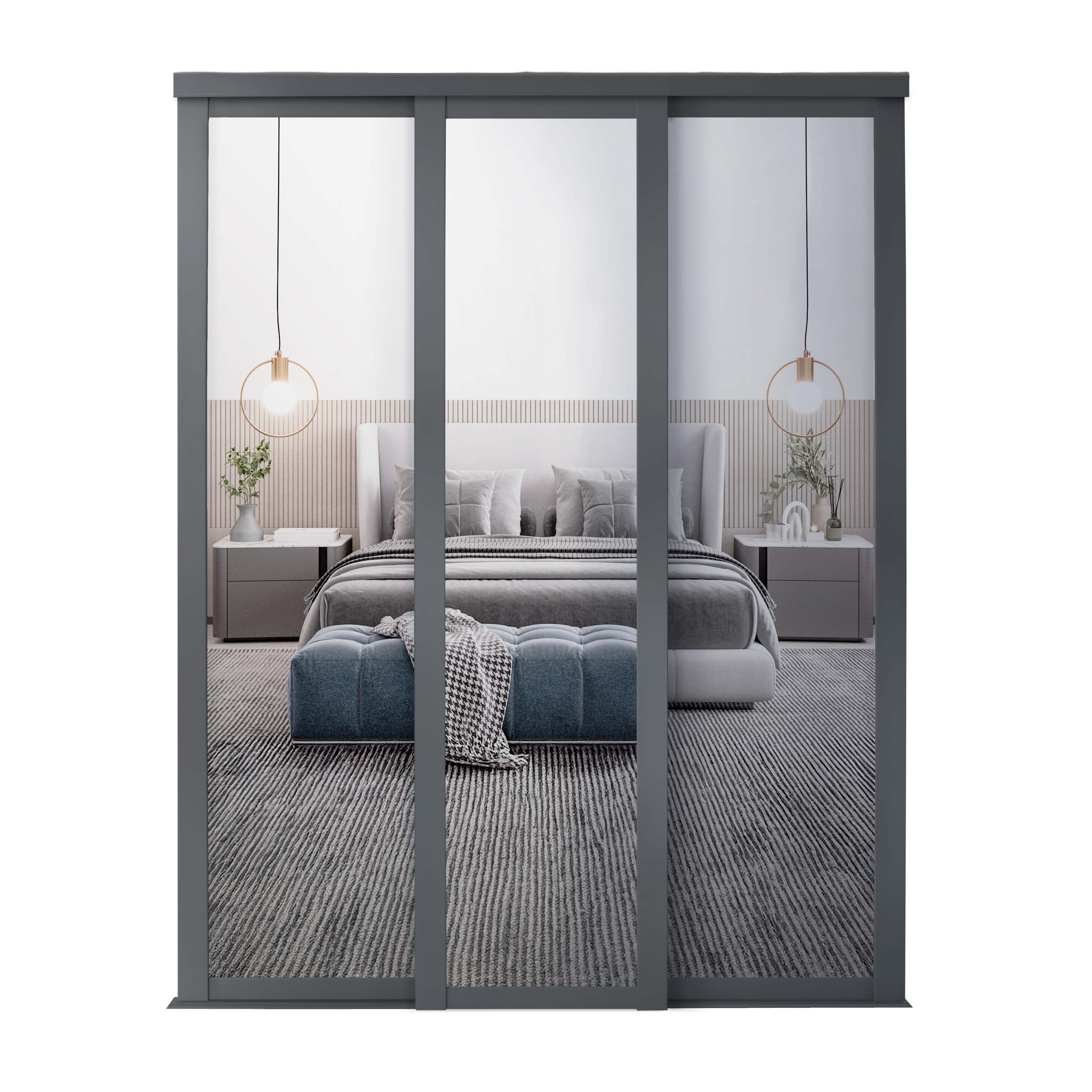 Spacepro Shaker 3 Door sliding wardrobe Kit 3 x Mirror with Graphite frame (w)1680mm