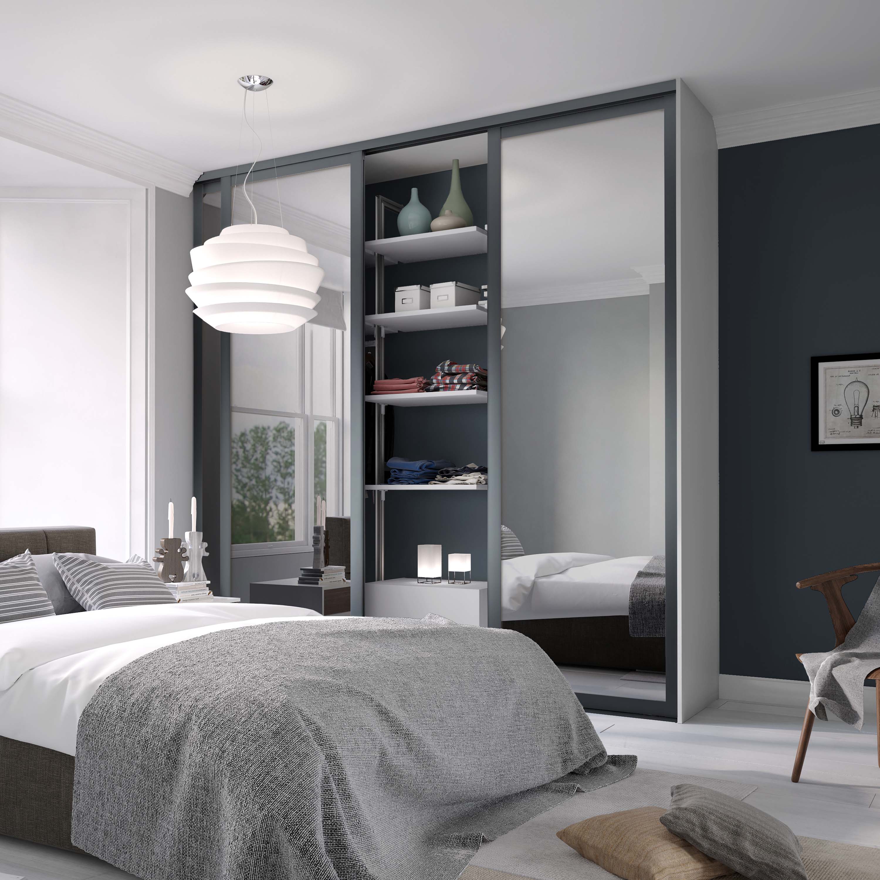 Spacepro Shaker 3 Door sliding wardrobe Kit 3 x Mirror with Graphite frame (w)1680mm