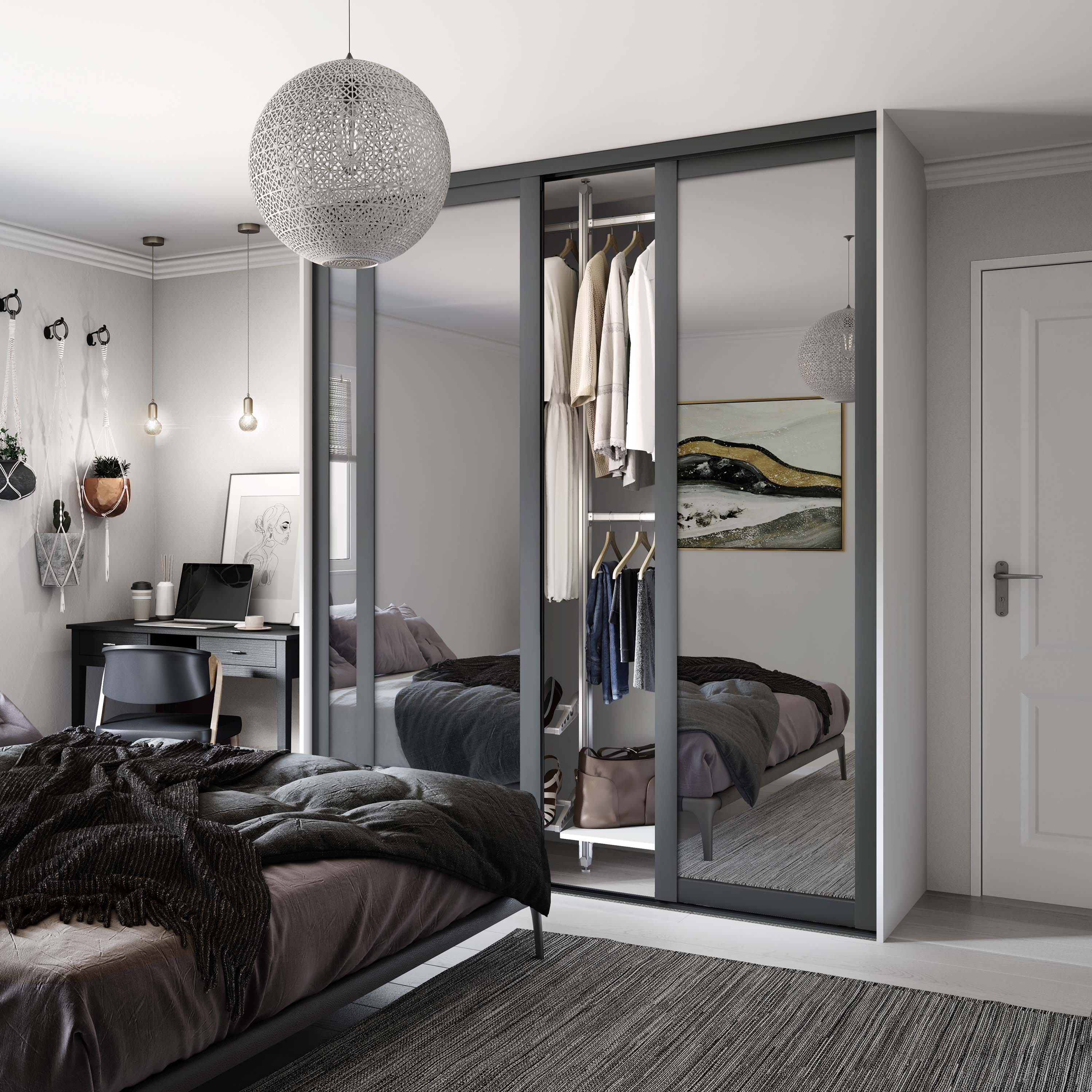 Spacepro Shaker 3 Door sliding wardrobe Kit 3 x Mirror with Graphite frame (w)2136mm