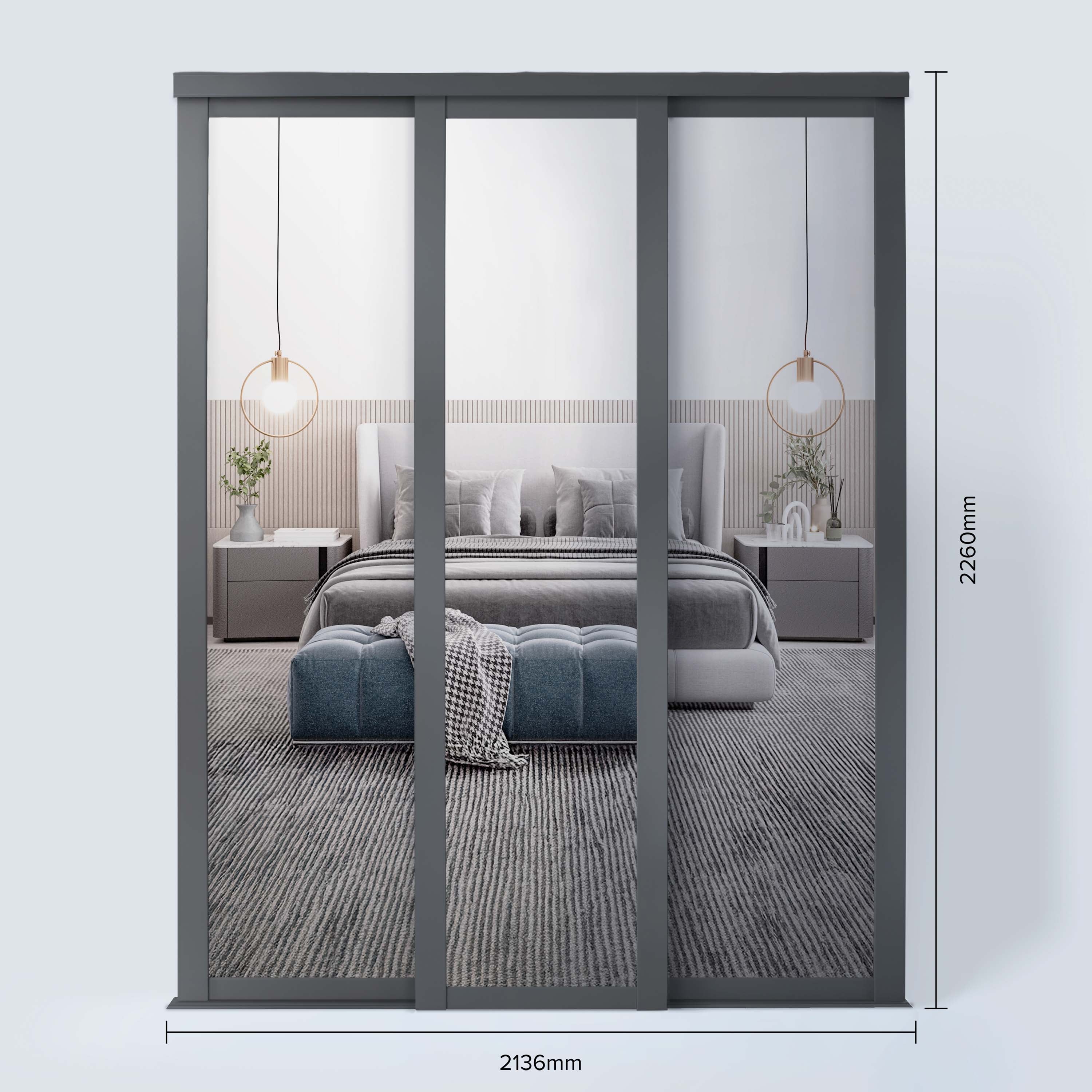 Spacepro Shaker 3 Door sliding wardrobe Kit 3 x Mirror with Graphite frame (w)2136mm
