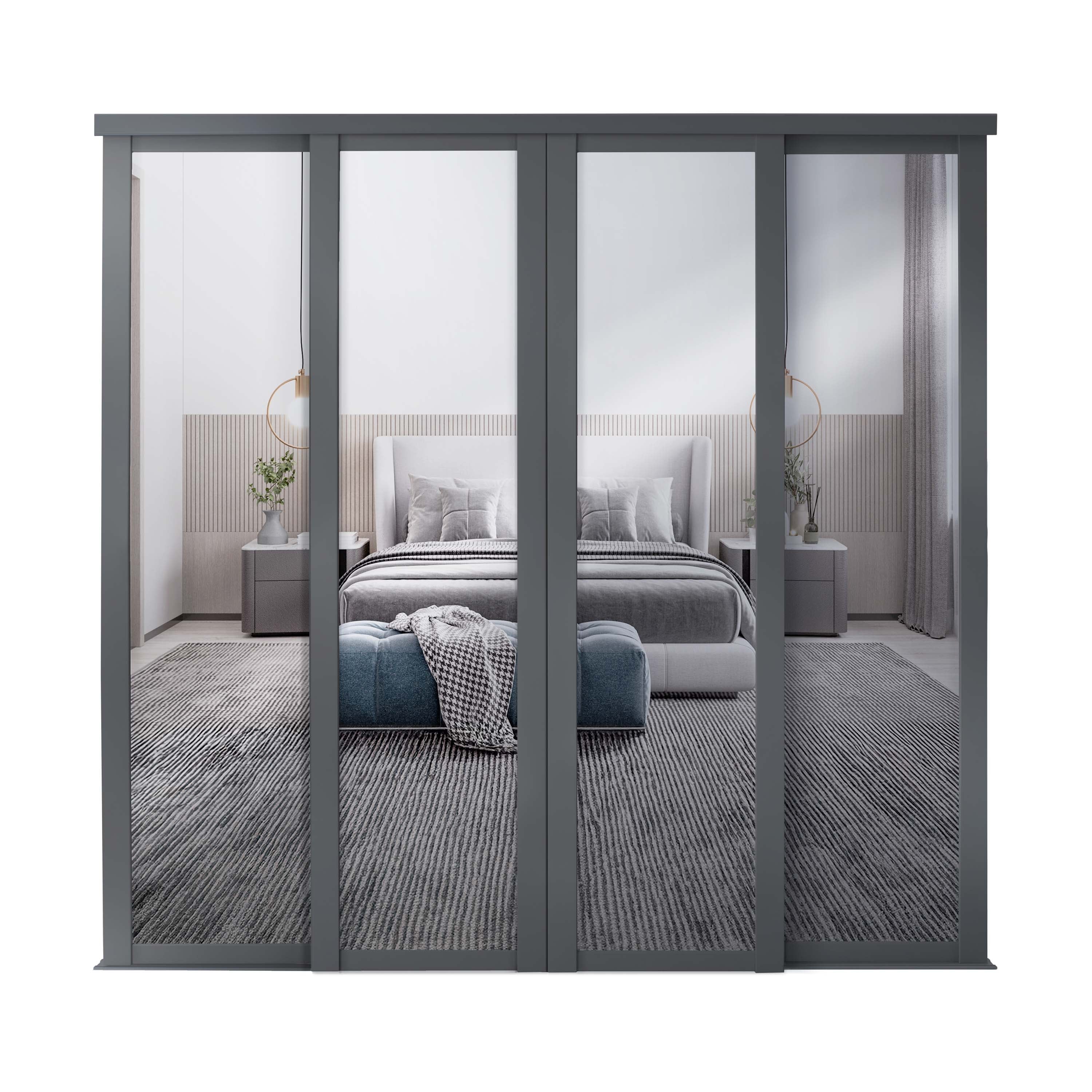 Spacepro Shaker 4 Door sliding wardrobe Kit Mirror with Graphite frame (w)3506mm