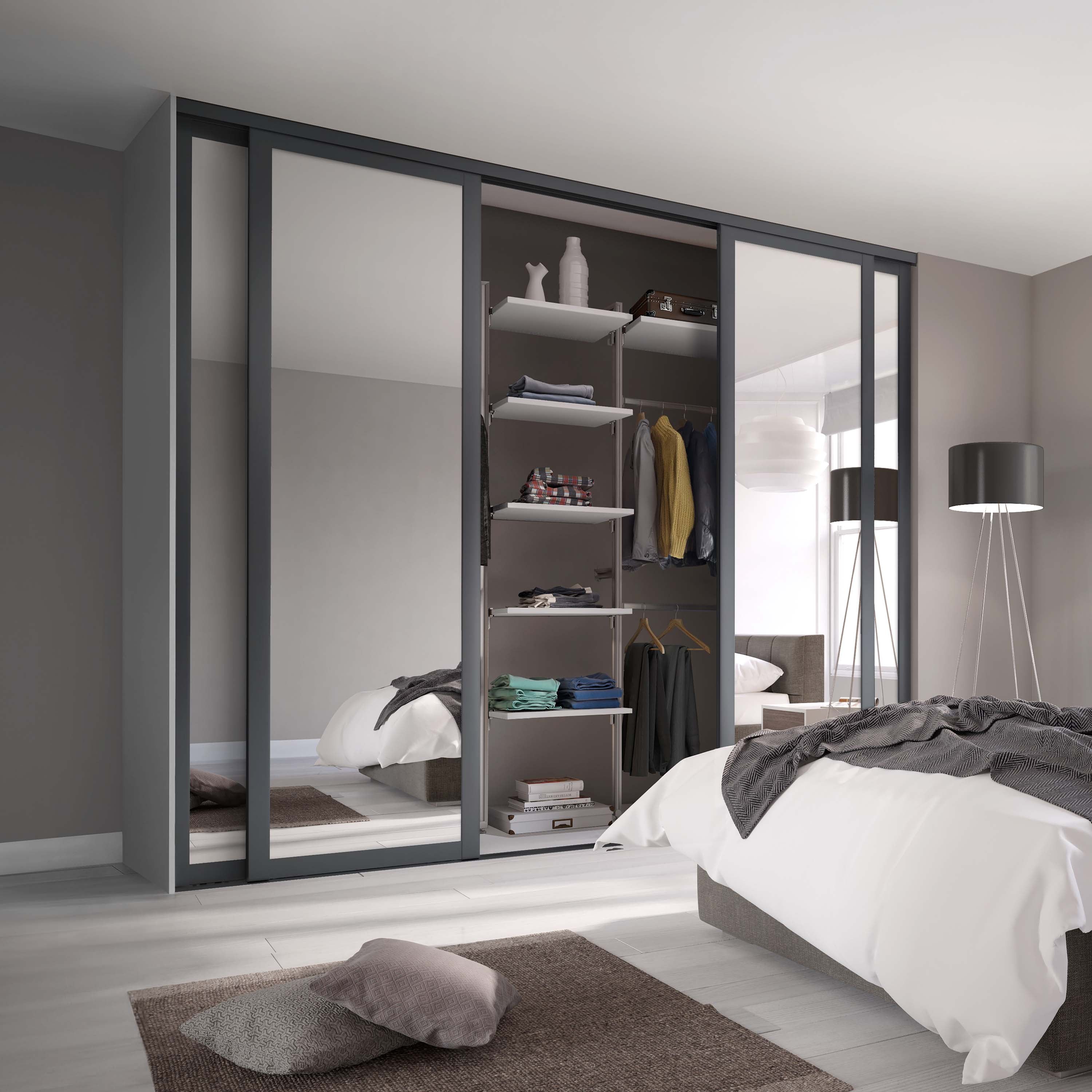Spacepro Shaker 4 Door sliding wardrobe Kit Mirror with Graphite frame (w)3506mm