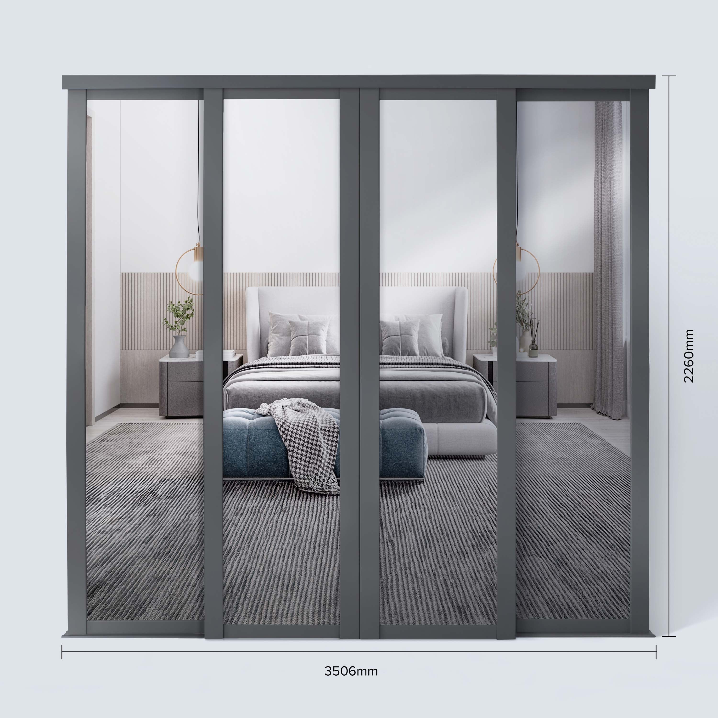 Spacepro Shaker 4 Door sliding wardrobe Kit Mirror with Graphite frame (w)3506mm