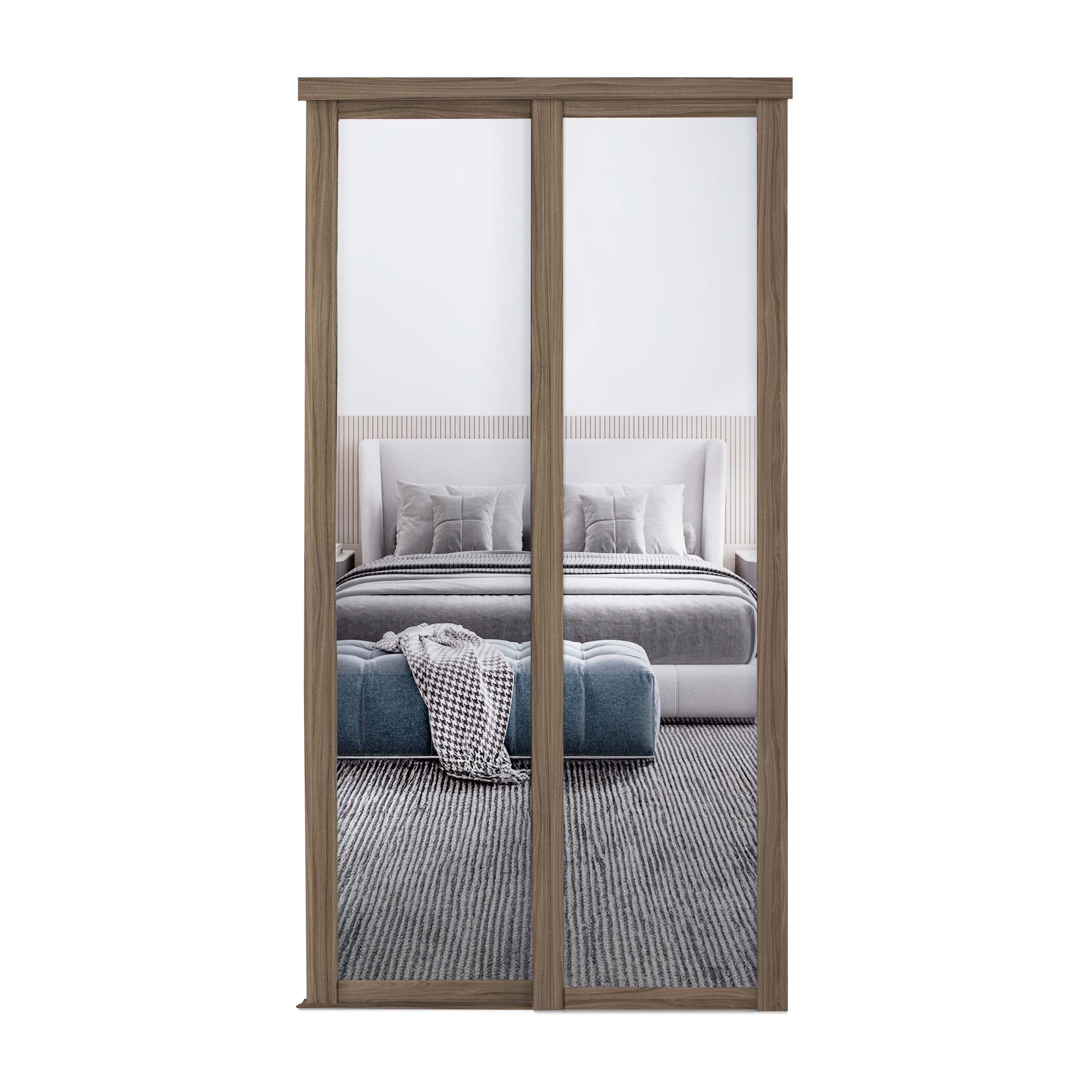 Spacepro Shaker 2 Door sliding wardrobe Kit Mirror Walnut frame (w)1145mm