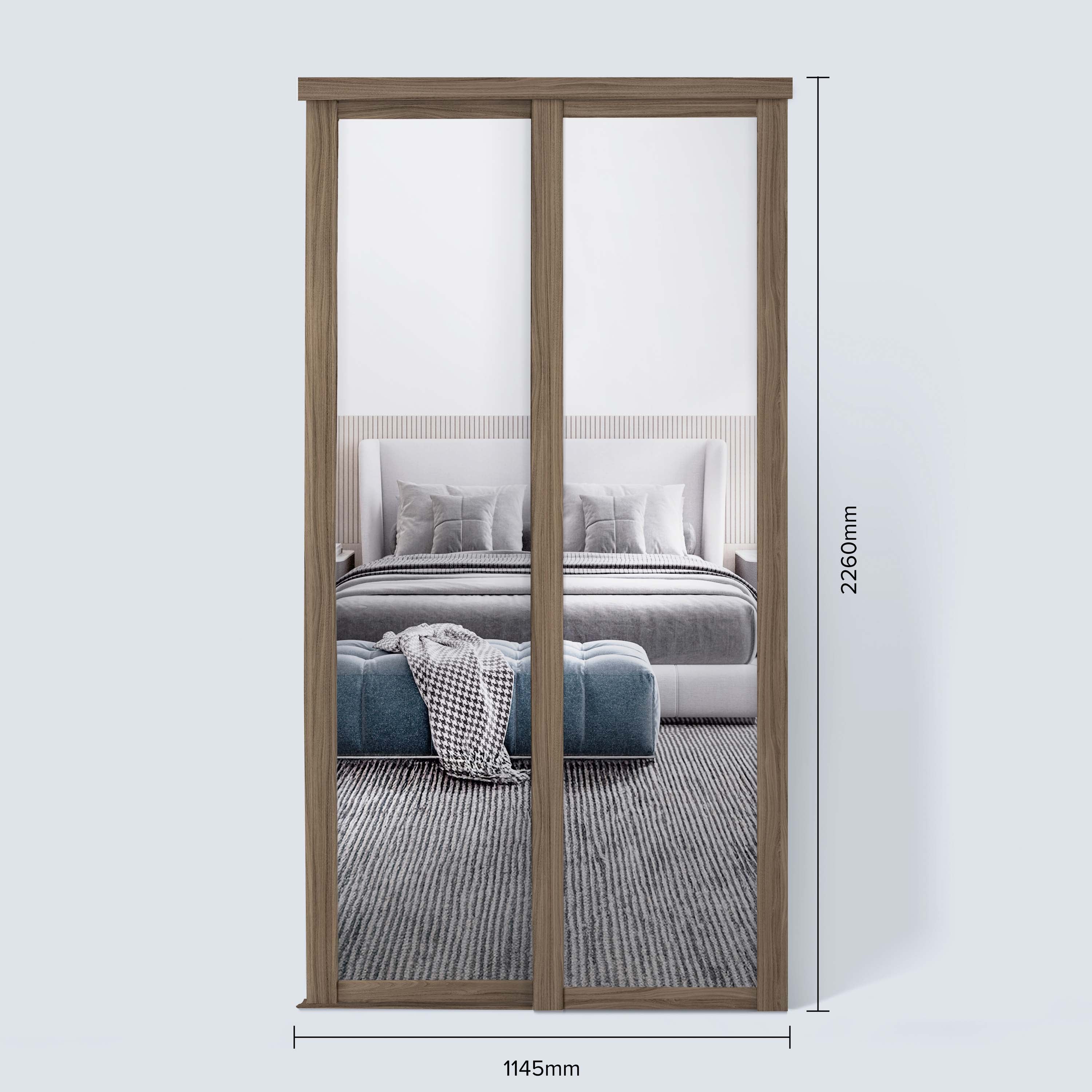 Spacepro Shaker 2 Door sliding wardrobe Kit Mirror Walnut frame (w)1145mm