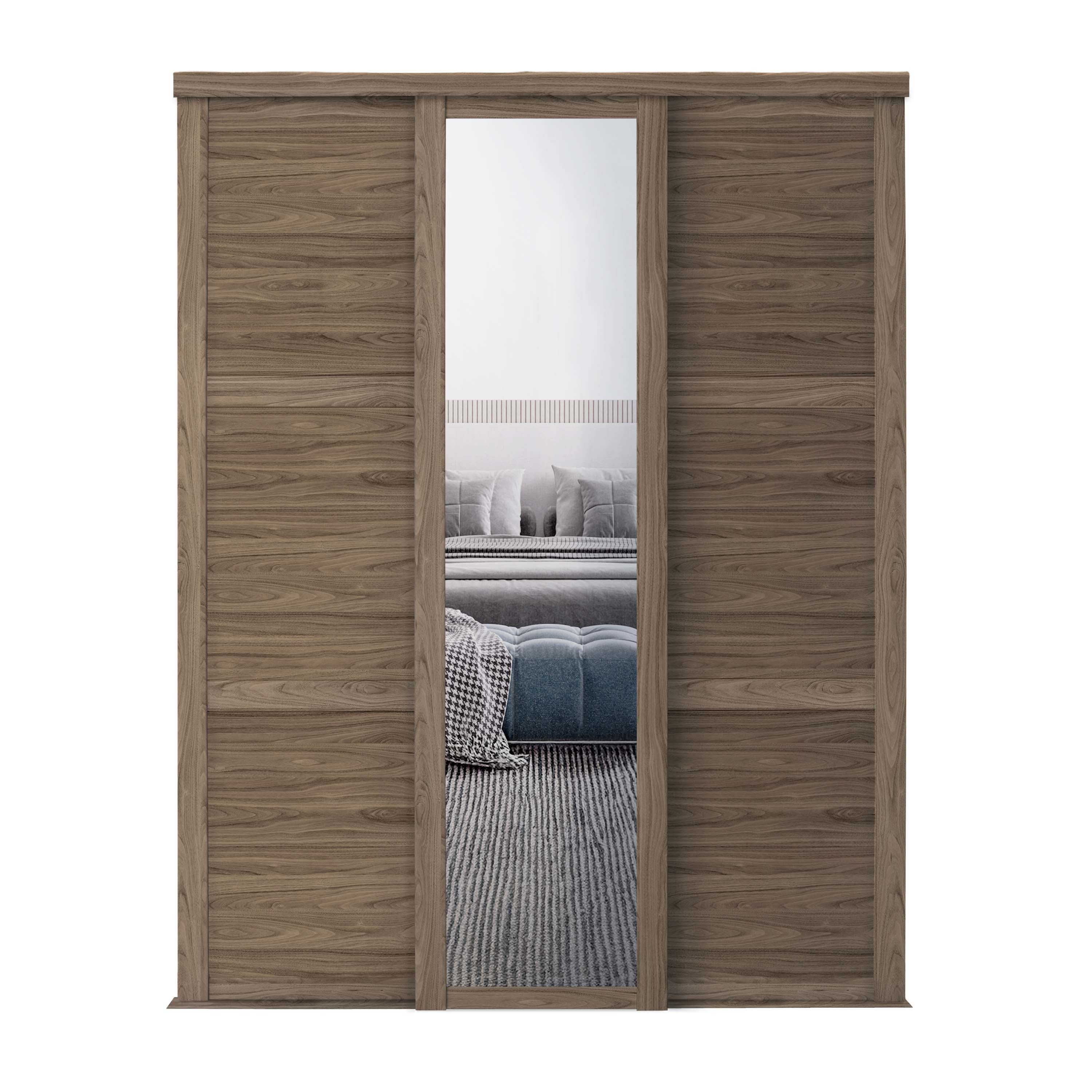 Spacepro Shaker 3 Door sliding wardrobe Kit Walnut frame 2 x Panel 1 x Mirror (w)2136mm