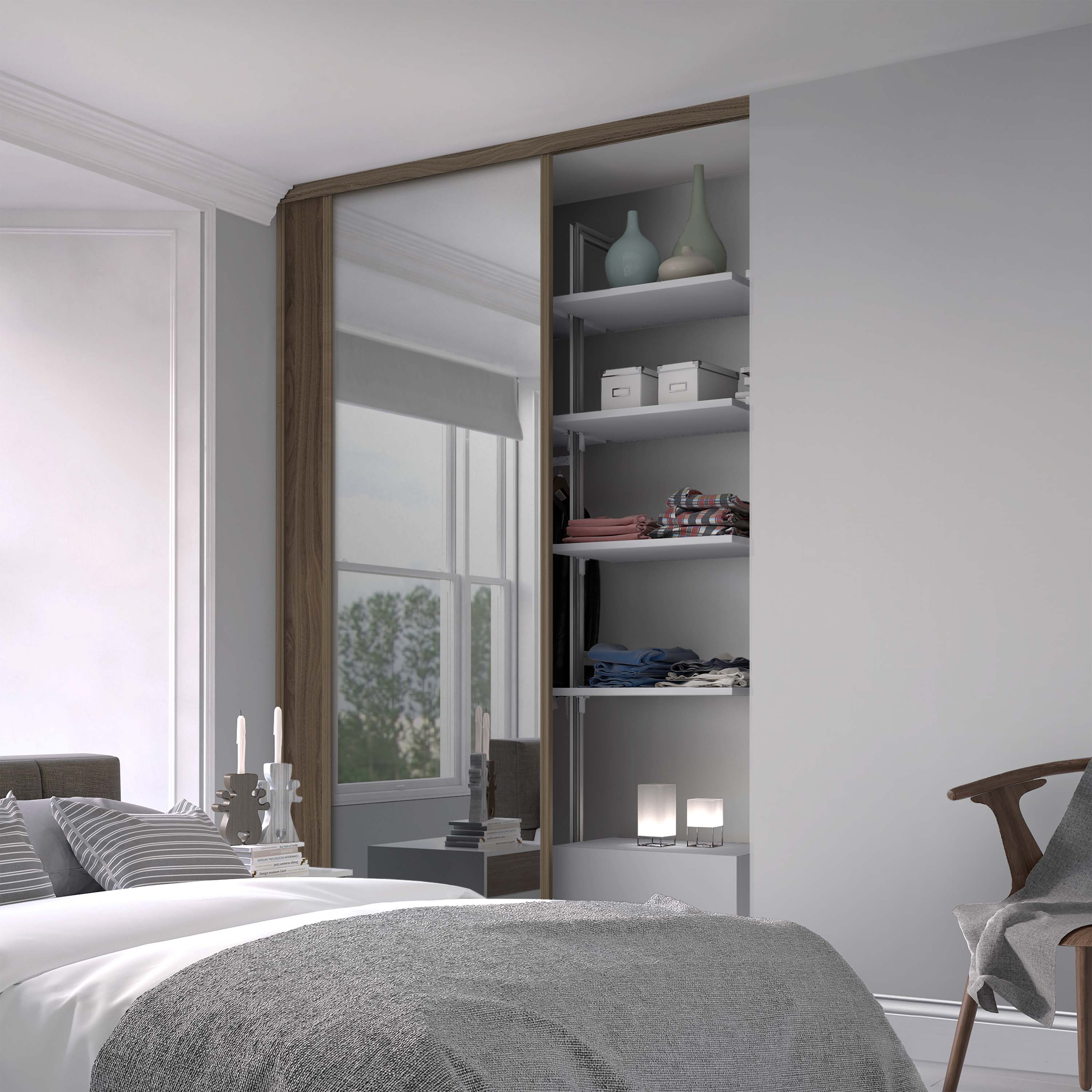 Spacepro Classic 2 Door sliding wardrobe Kit Walnut frame 1 x Panel 1 x Mirror (w)1185mm