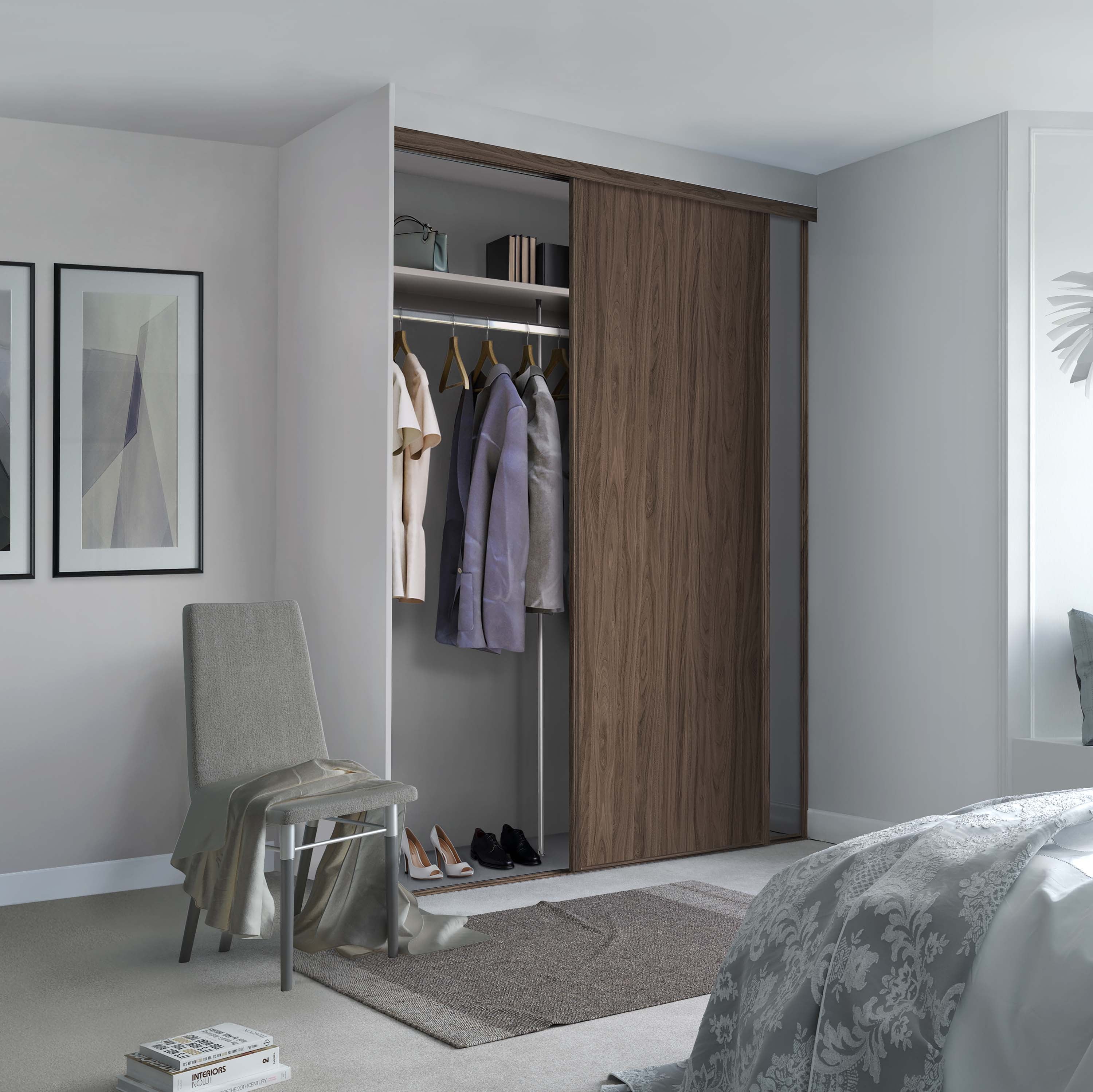Spacepro Classic 2 Door sliding wardrobe Kit Walnut frame 1 x Panel 1 x Mirror (w)1185mm
