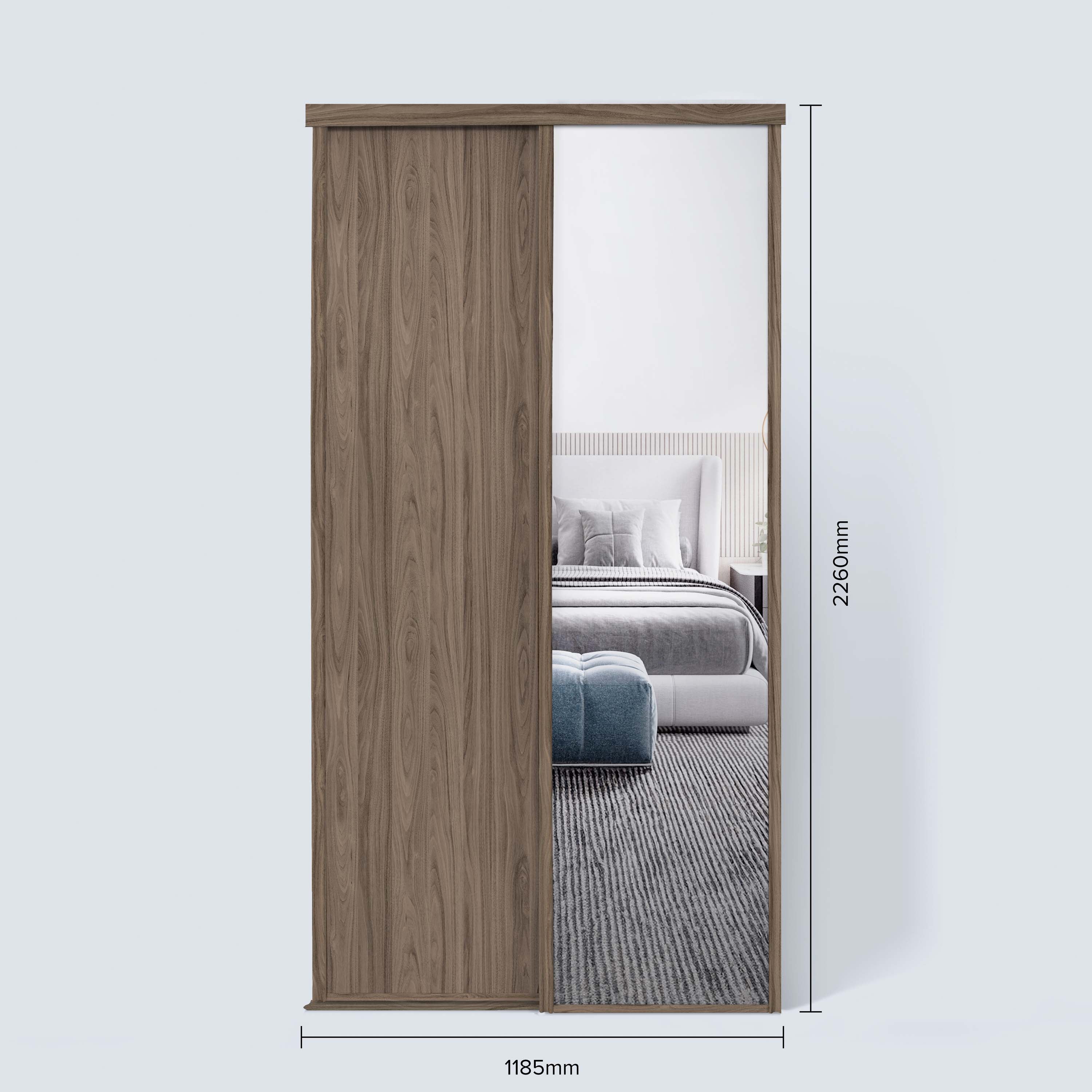 Spacepro Classic 2 Door sliding wardrobe Kit Walnut frame 1 x Panel 1 x Mirror (w)1185mm