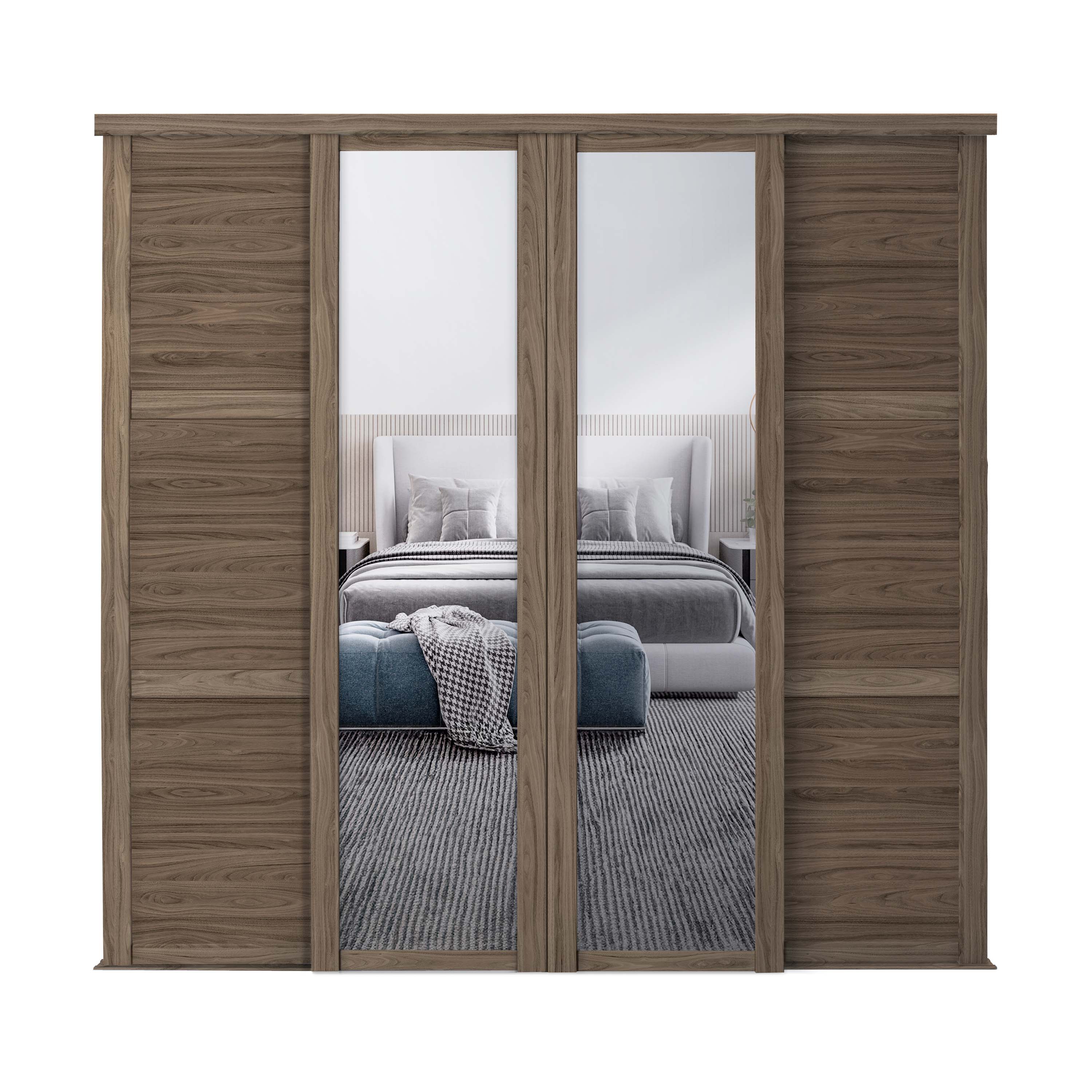 Spacepro Shaker 4 Door sliding wardrobe Kit Walnut frame 2 x Panel 2 x Mirror (w)2898mm