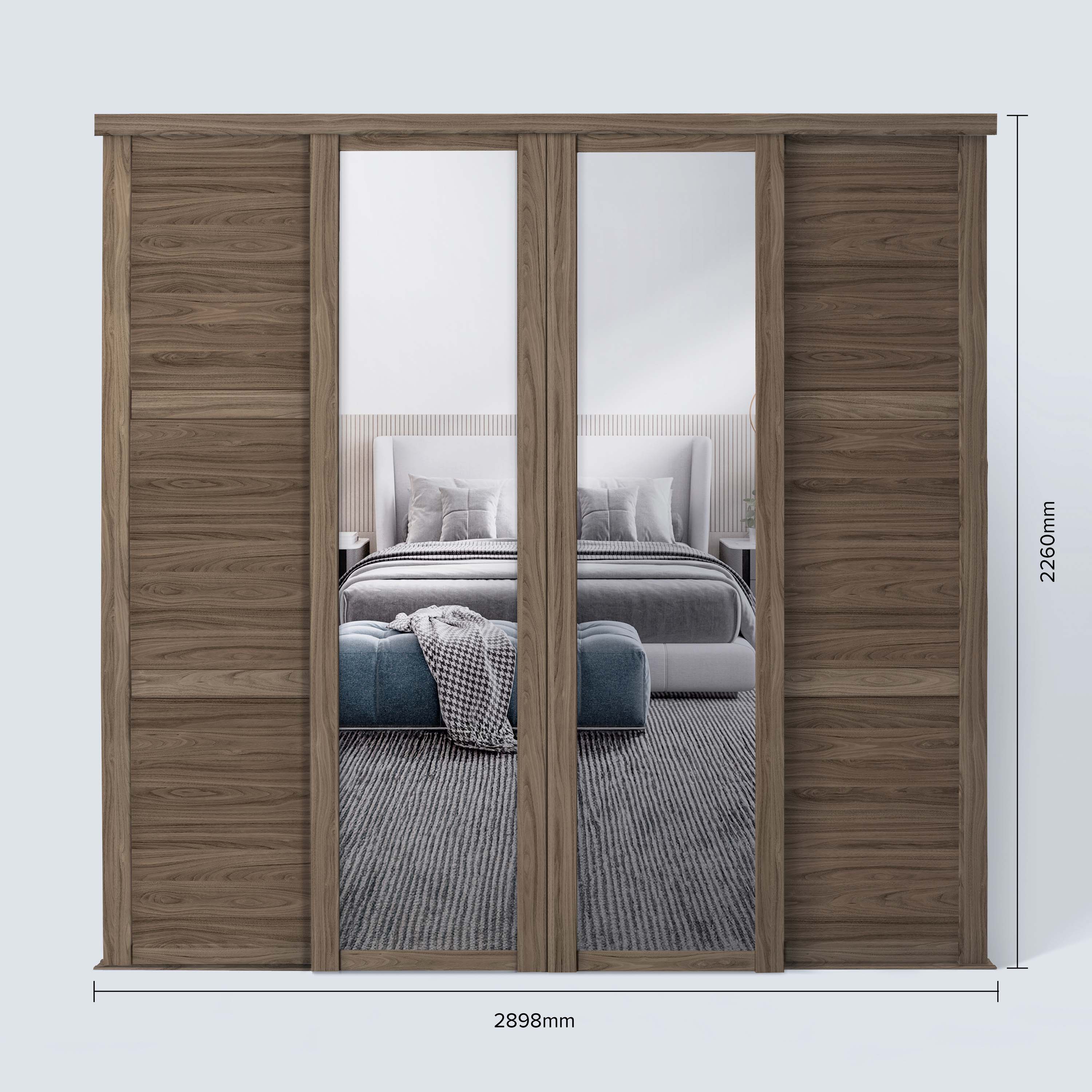 Spacepro Shaker 4 Door sliding wardrobe Kit Walnut frame 2 x Panel 2 x Mirror (w)2898mm