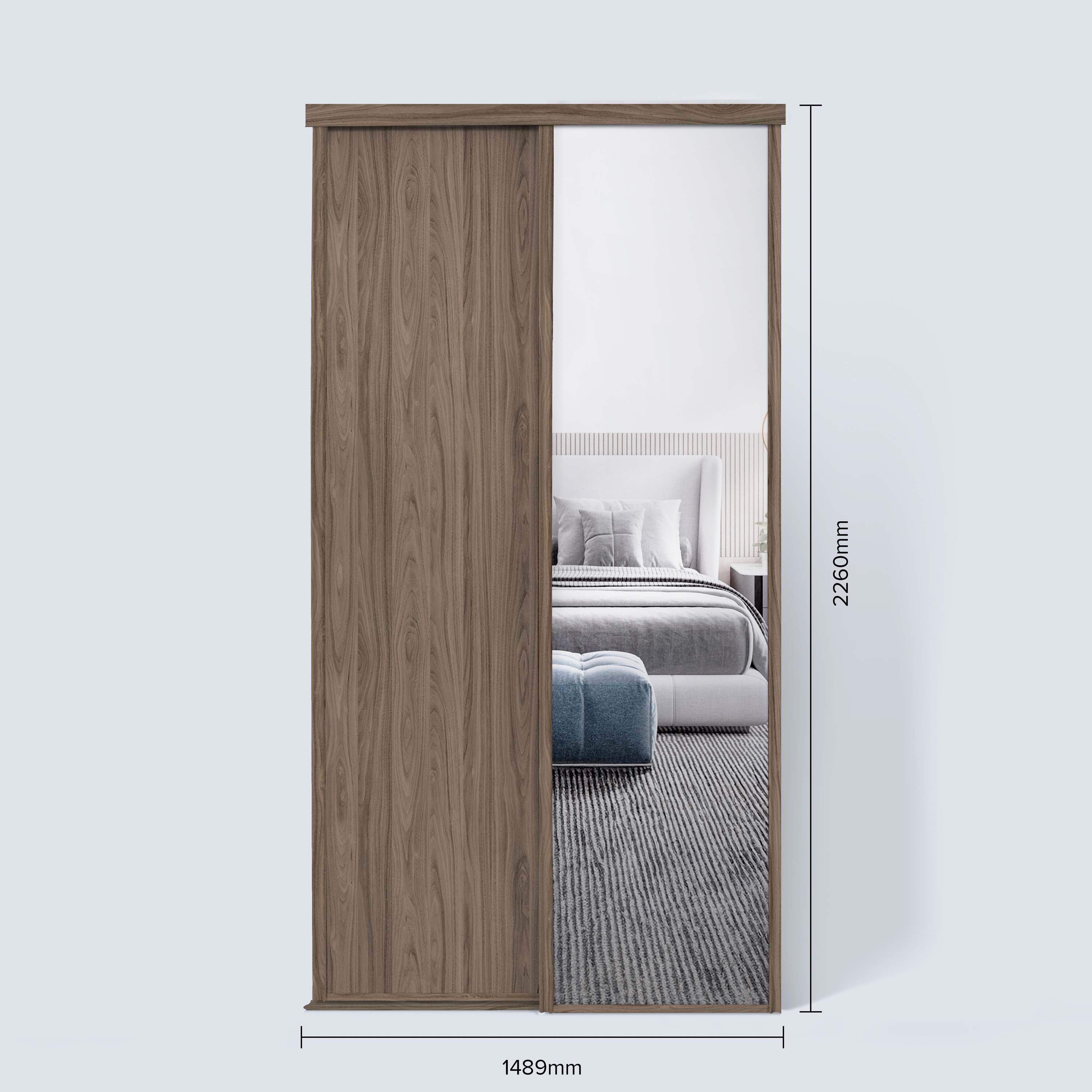 Spacepro Classic 2 Door sliding wardrobe Kit Walnut frame 1 x Panel 1 x Mirror (w)1489mm