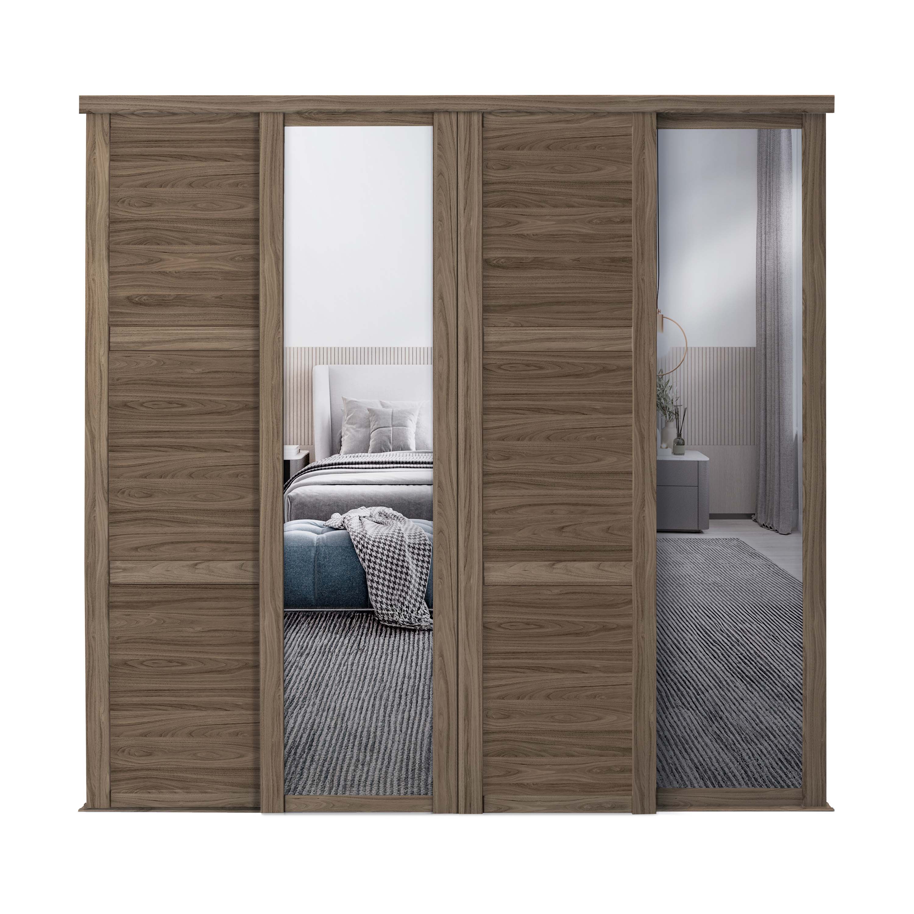 Spacepro Shaker 4 Door sliding wardrobe Kit Walnut 2 X Panel 2 x Mirror (w)3506mm