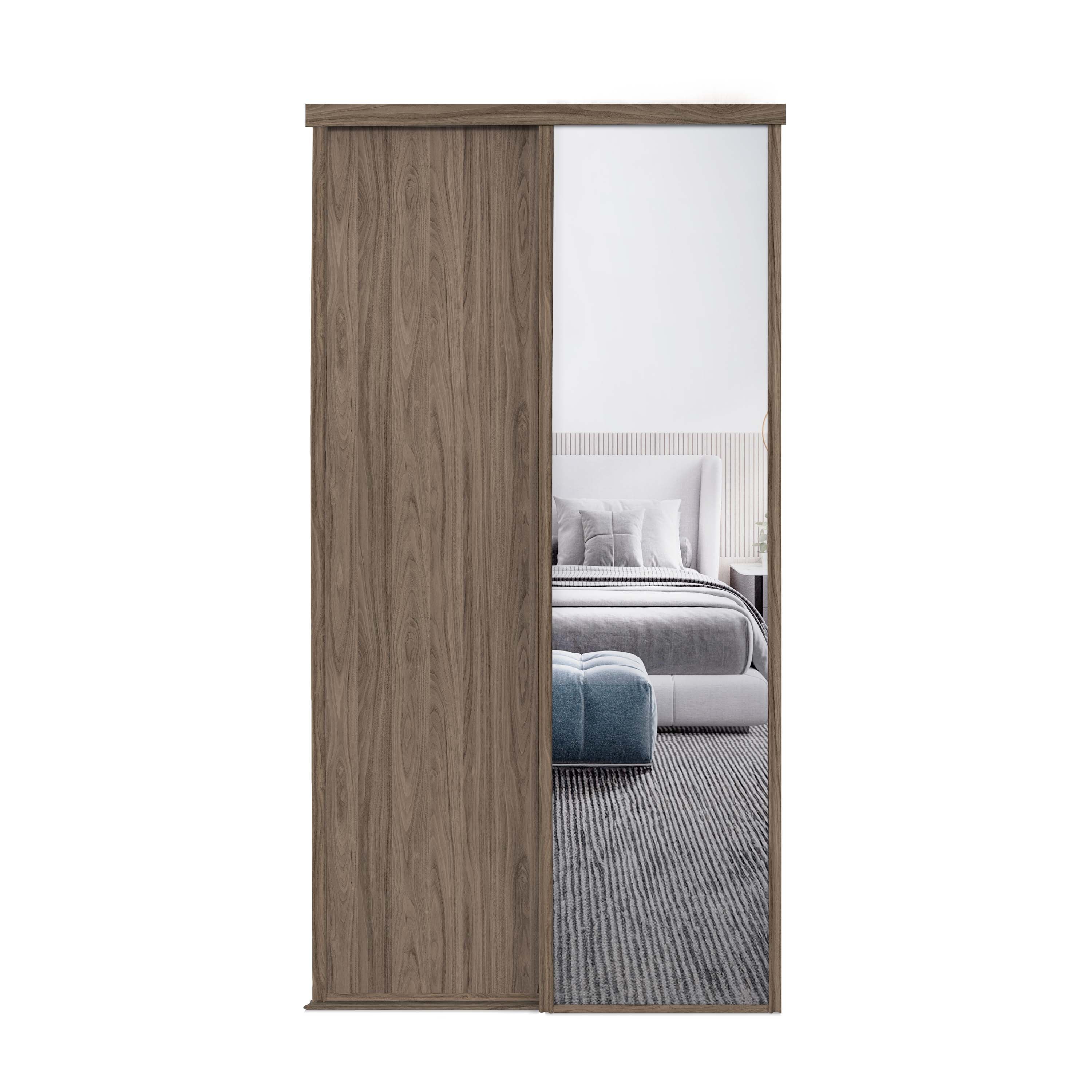 Spacepro Classic 2 Door sliding wardrobe Kit Walnut frame 1 x Panel 1 x Mirror (w)1793mm