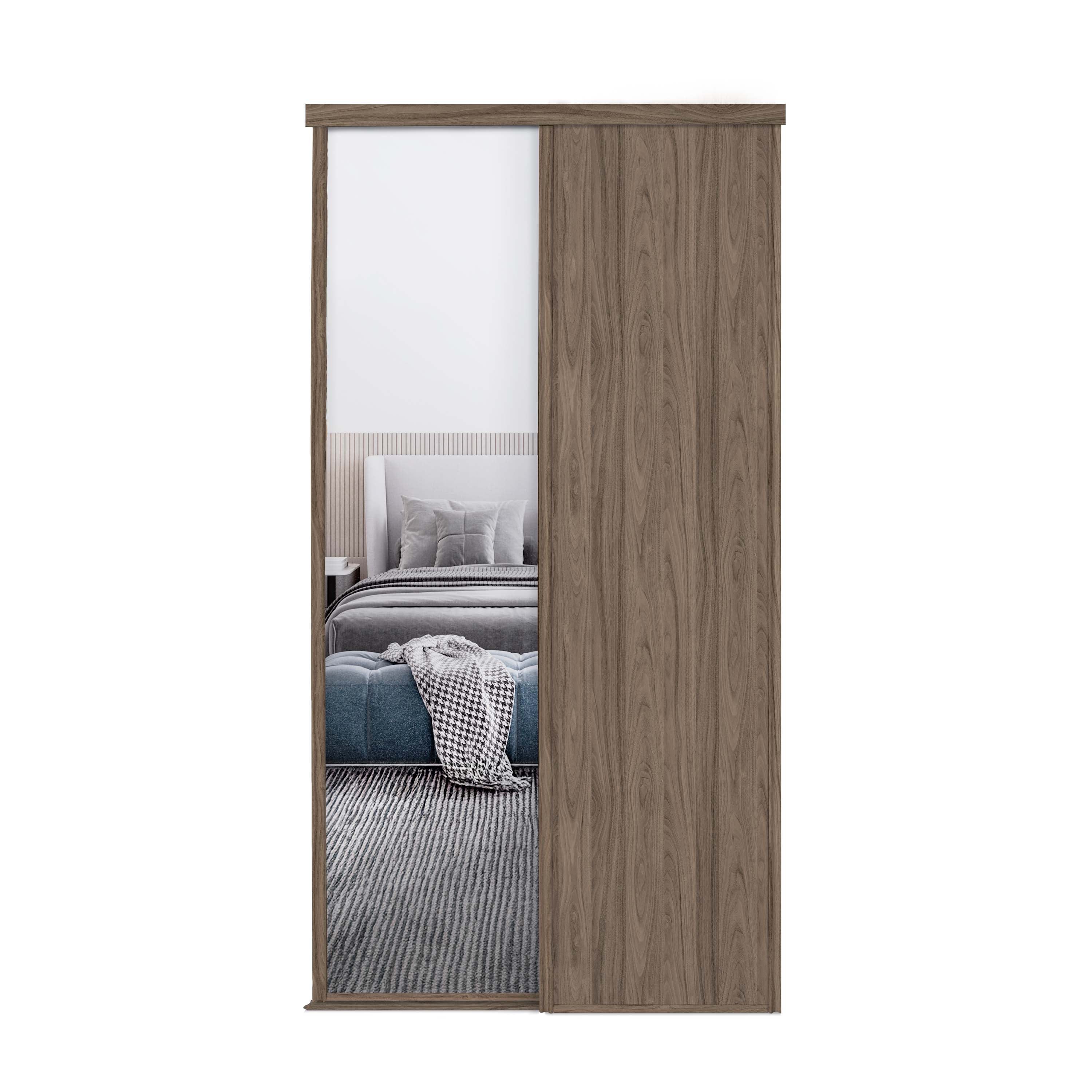Spacepro Classic 2 Door sliding wardrobe Kit Walnut frame 1 x Panel 1 x Mirror (w)1793mm