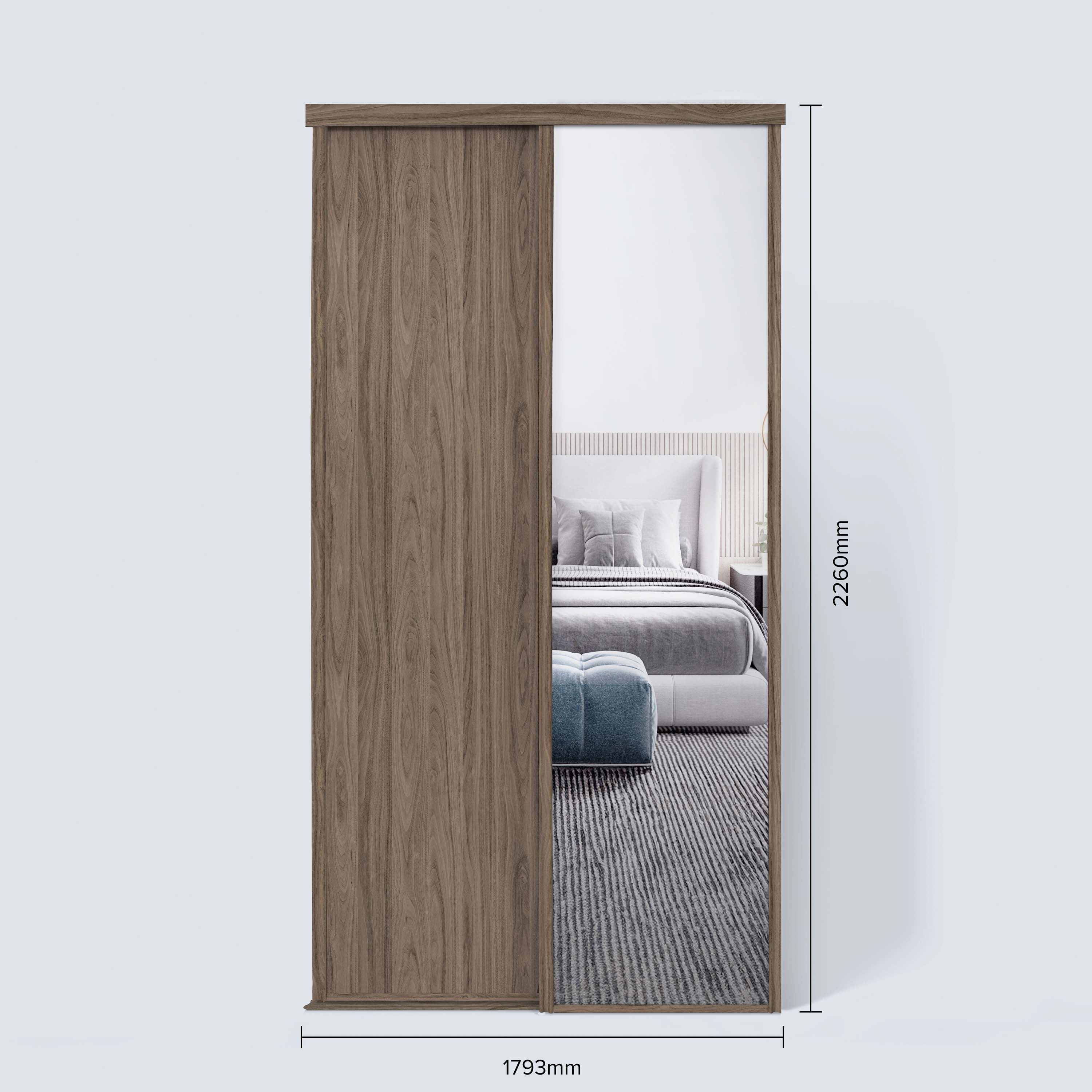 Spacepro Classic 2 Door sliding wardrobe Kit Walnut frame 1 x Panel 1 x Mirror (w)1793mm