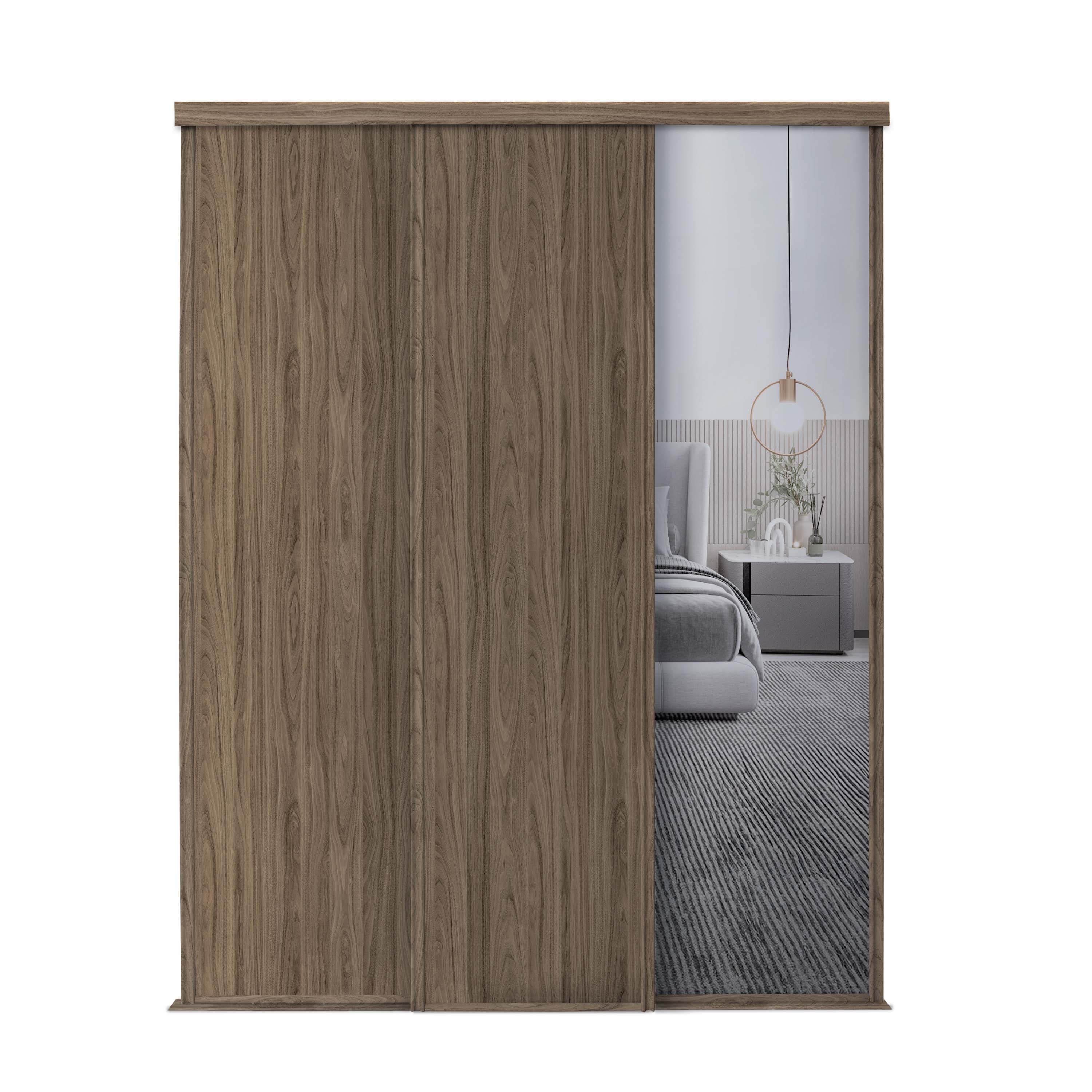 Spacepro Classic 3 Door sliding wardrobe Kit Walnut frame 2 x Panel 1 x Mirror (w)1760mm