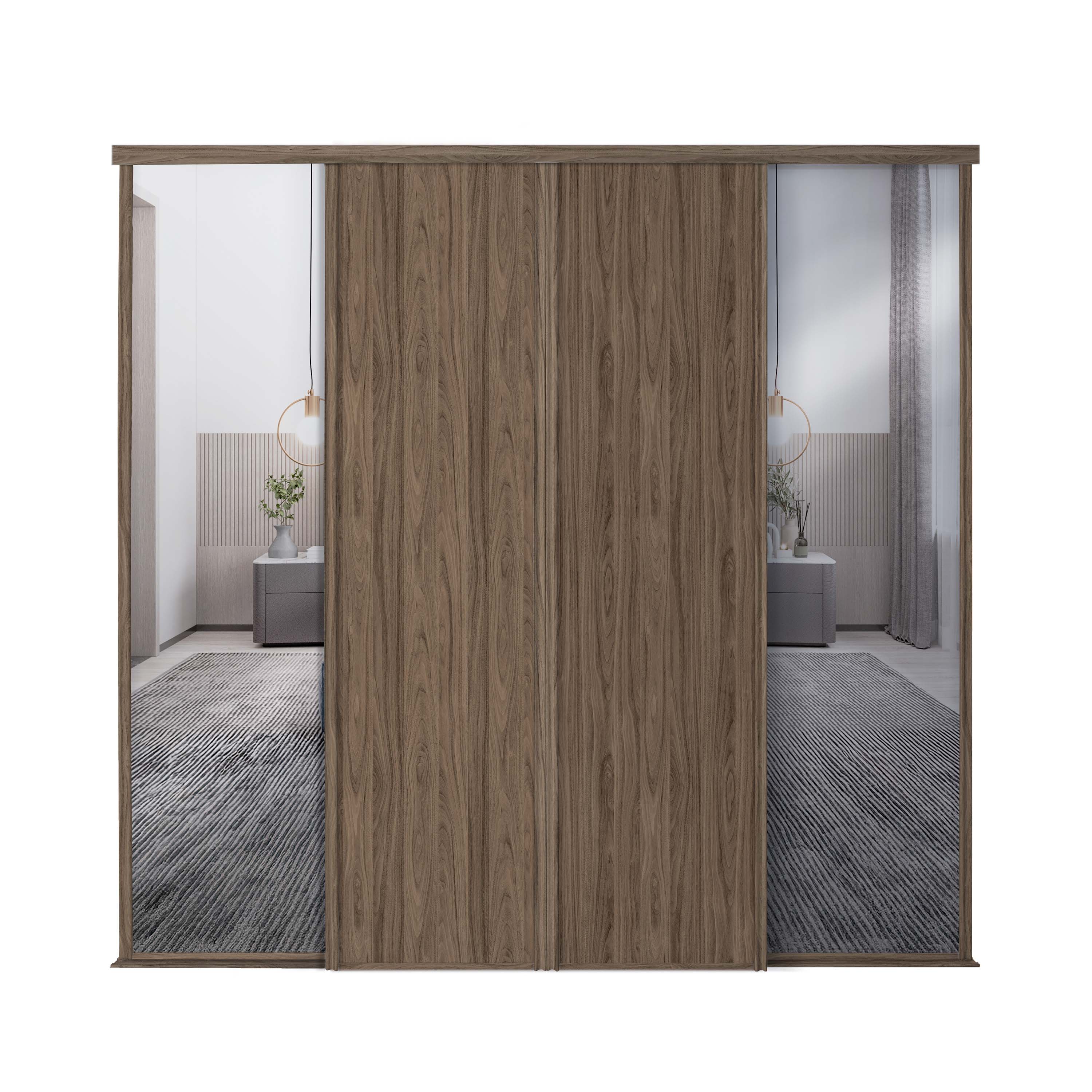Spacepro Classic 4 Door sliding wardrobe Kit Walnut frame 2 x Panel 2 x Mirror (w)2370mm