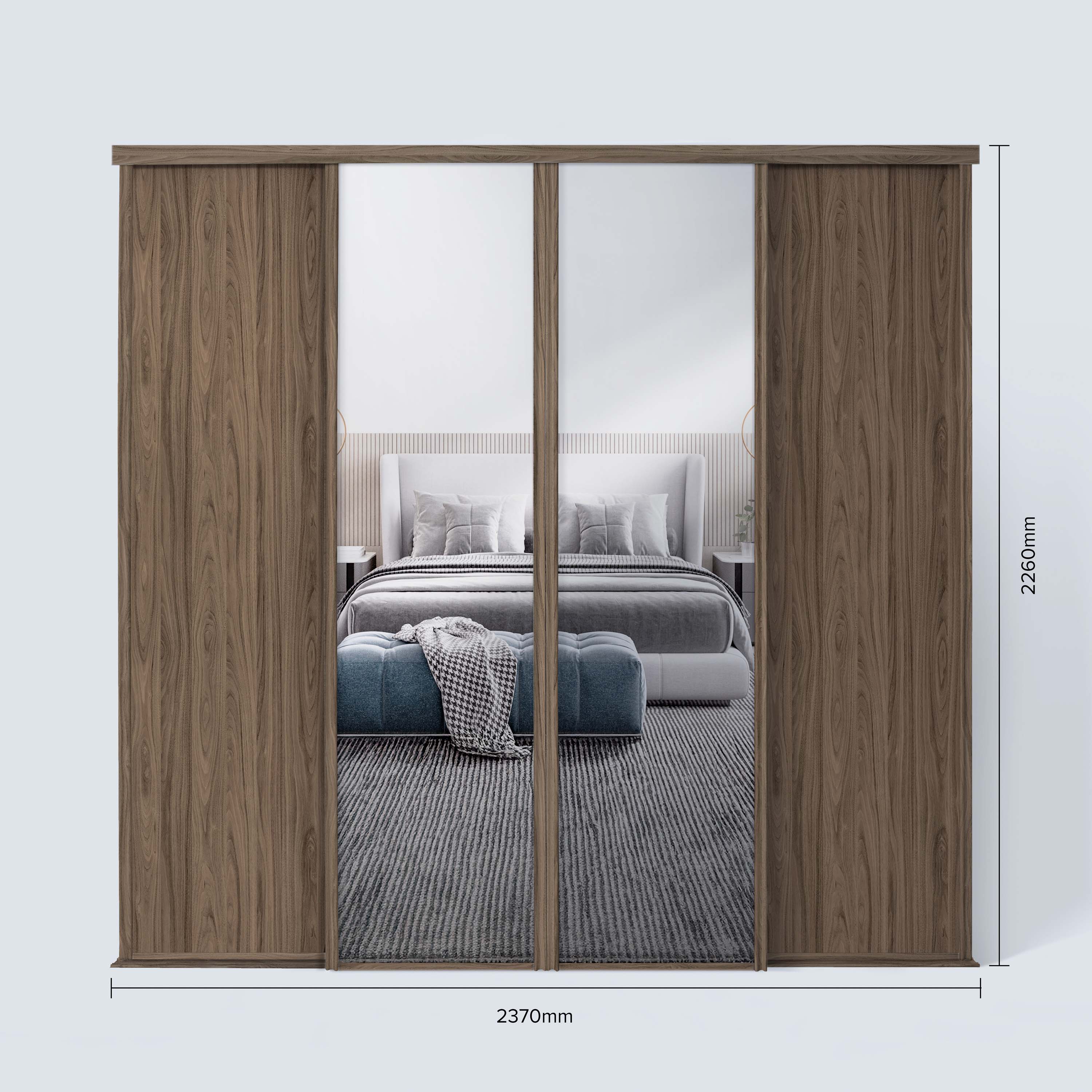 Spacepro Classic 4 Door sliding wardrobe Kit Walnut frame 2 x Panel 2 x Mirror (w)2370mm
